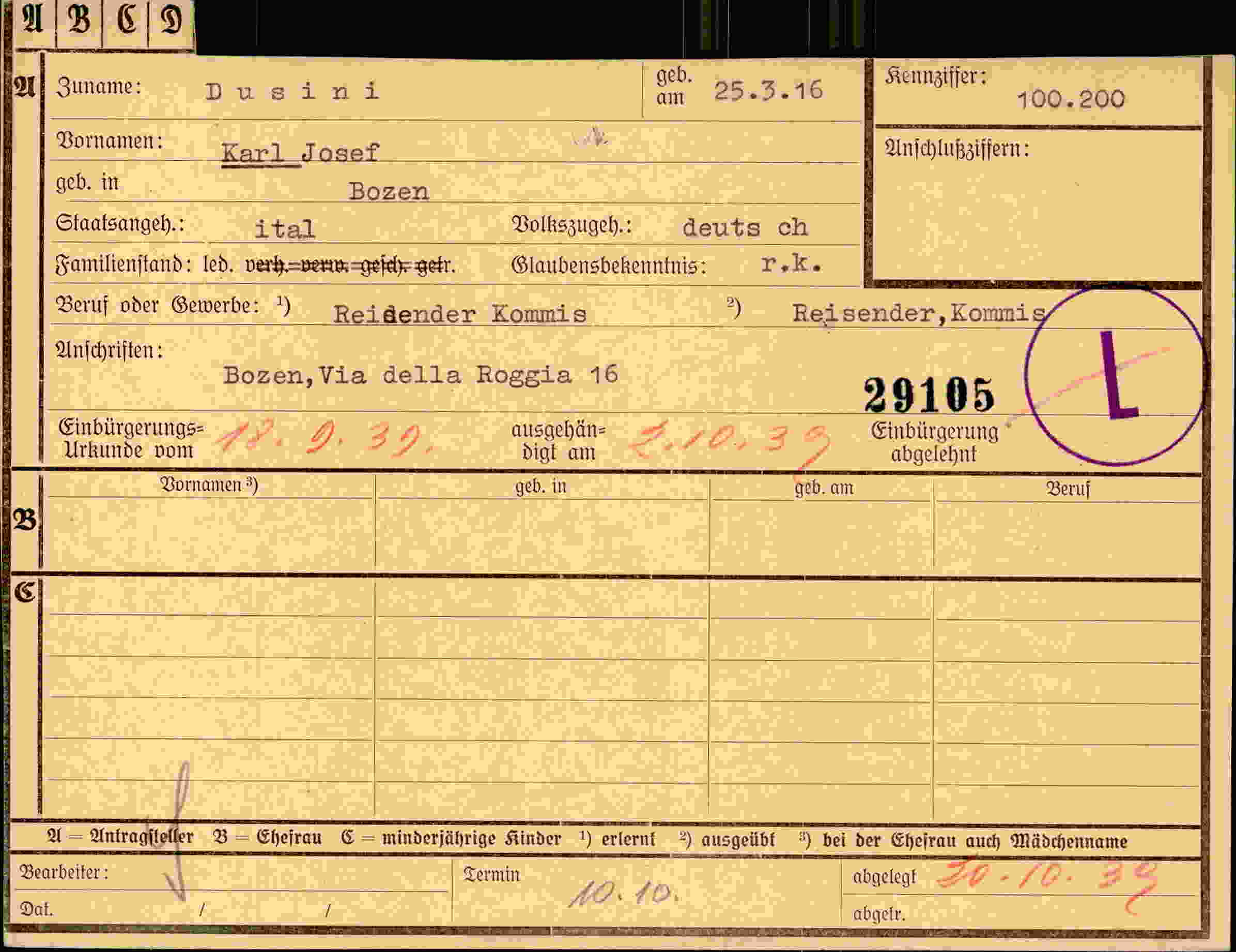 Dokument für Karl Josef Dusini