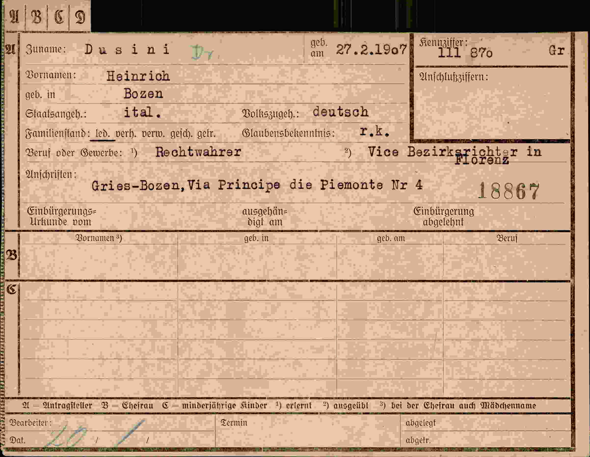 Dokument für Heinrich Dusini