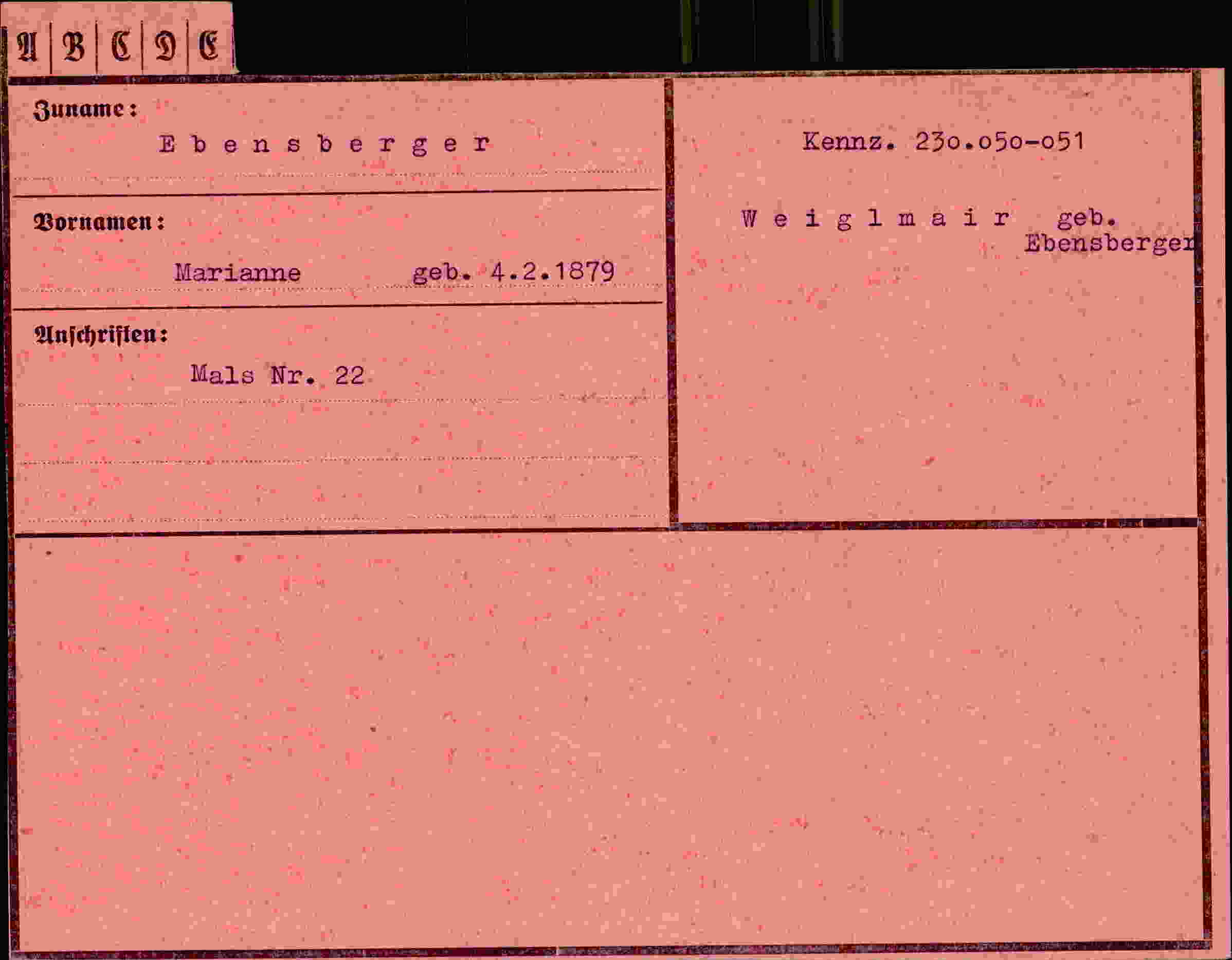 Dokument für Marianne Ebensberger