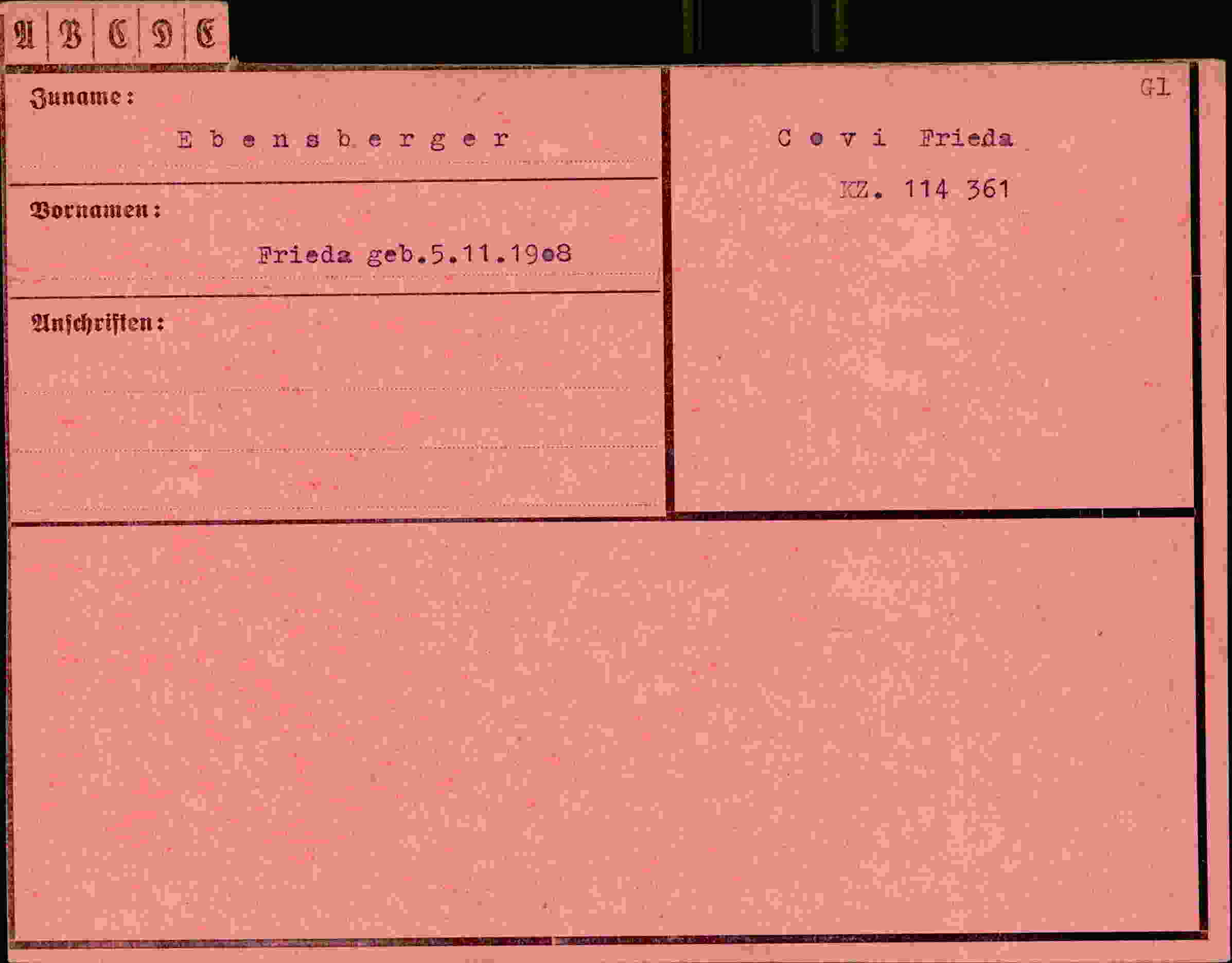 Dokument für Frieda Ebensberger