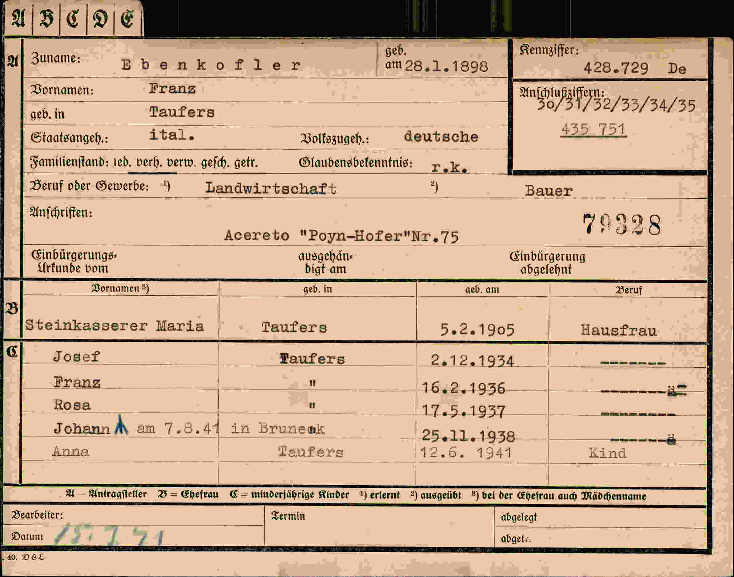 Dokument für Franz Ebenkofler