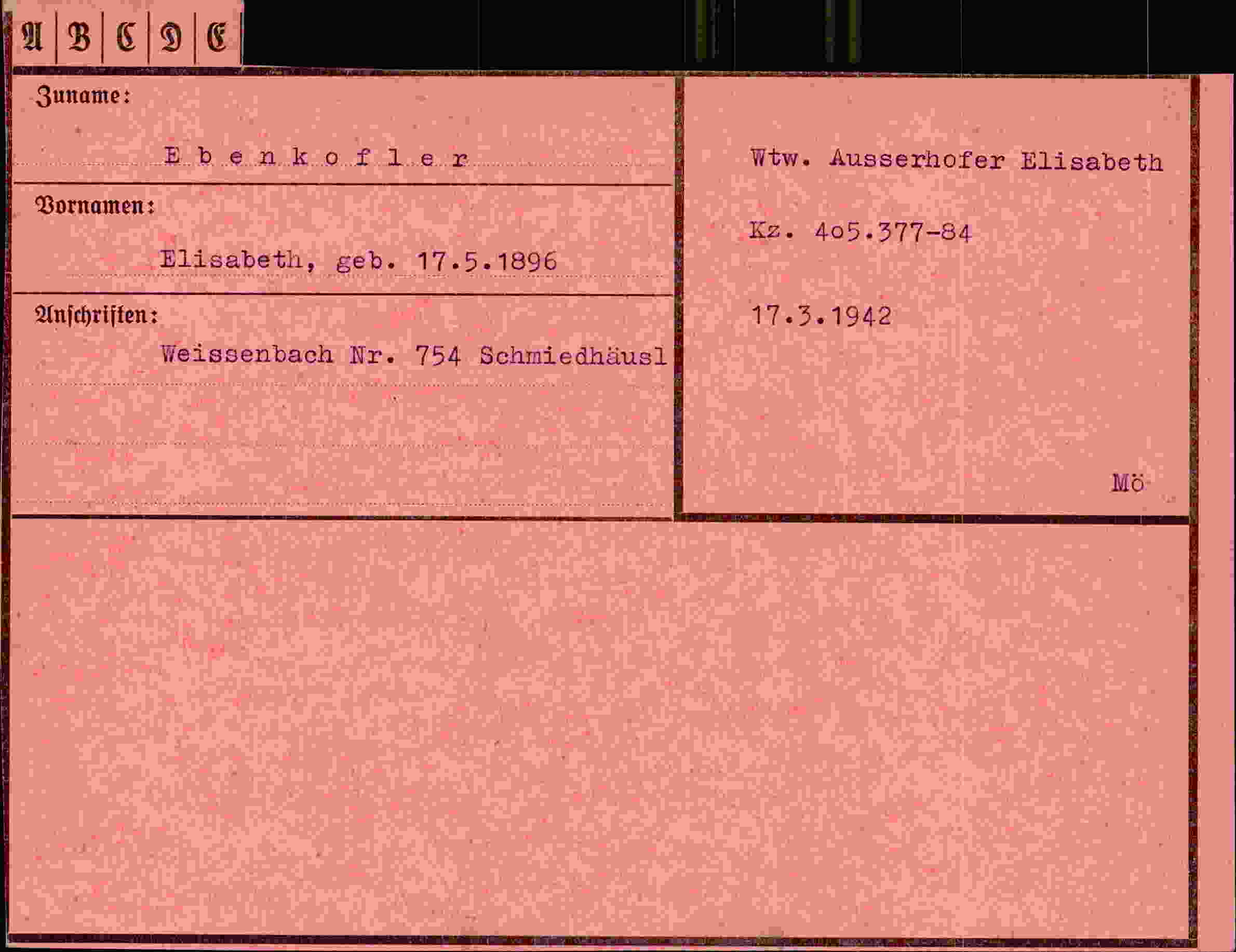 Dokument für Elisabeth Ebenkofler