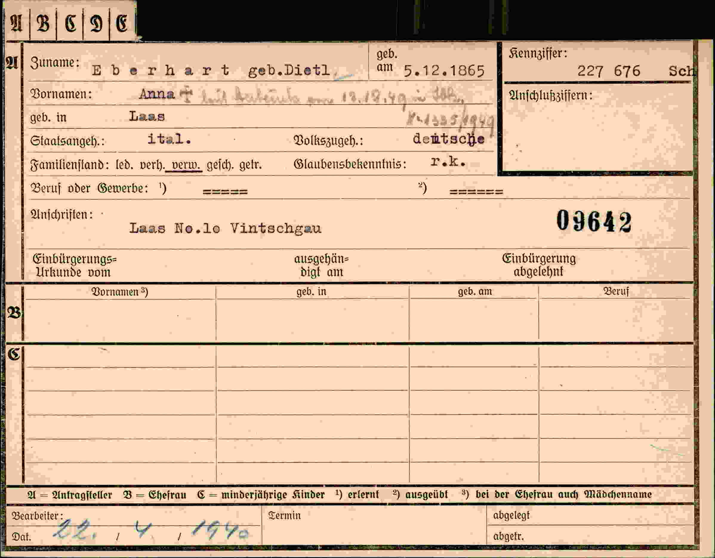 Vorderseite des Dokuments