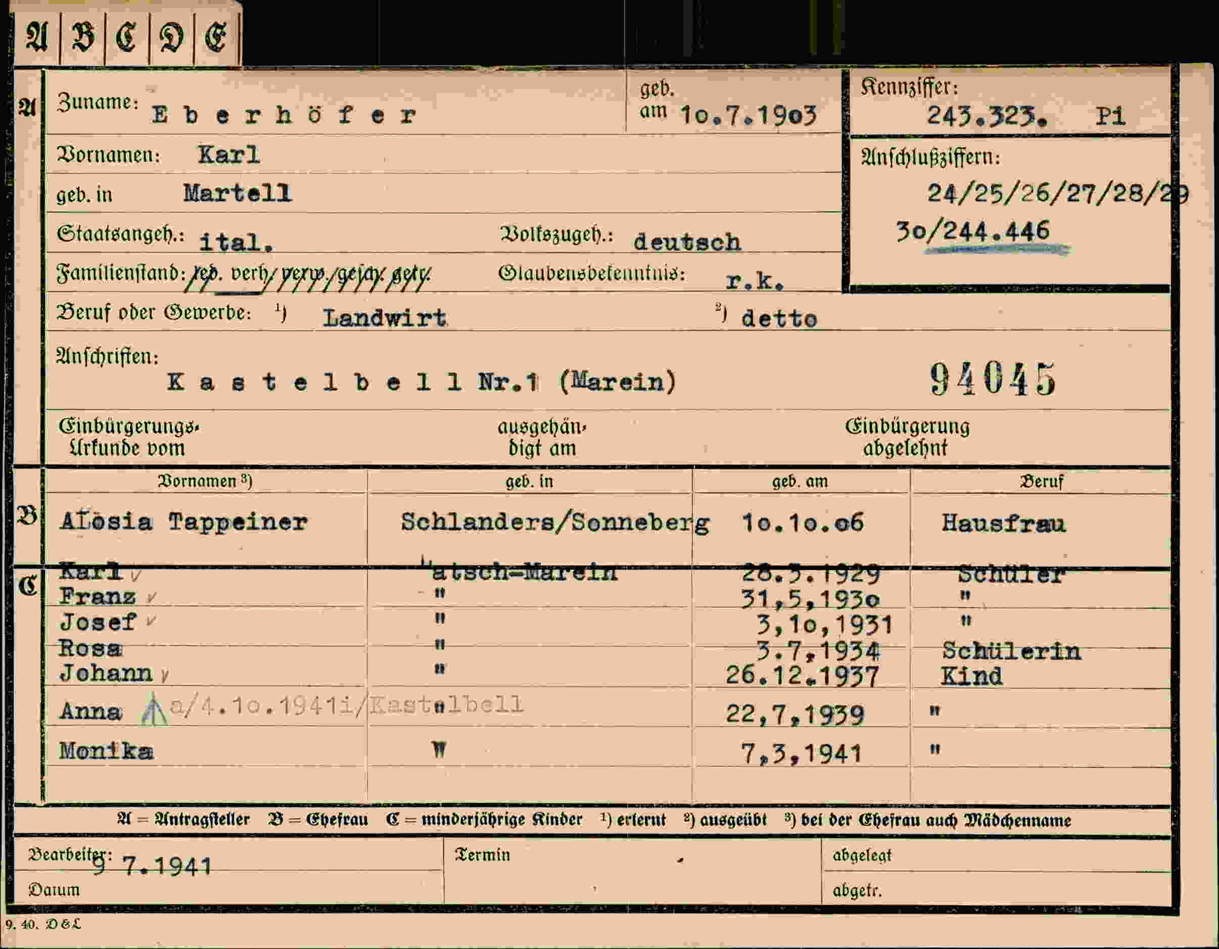 Vorderseite des Dokuments