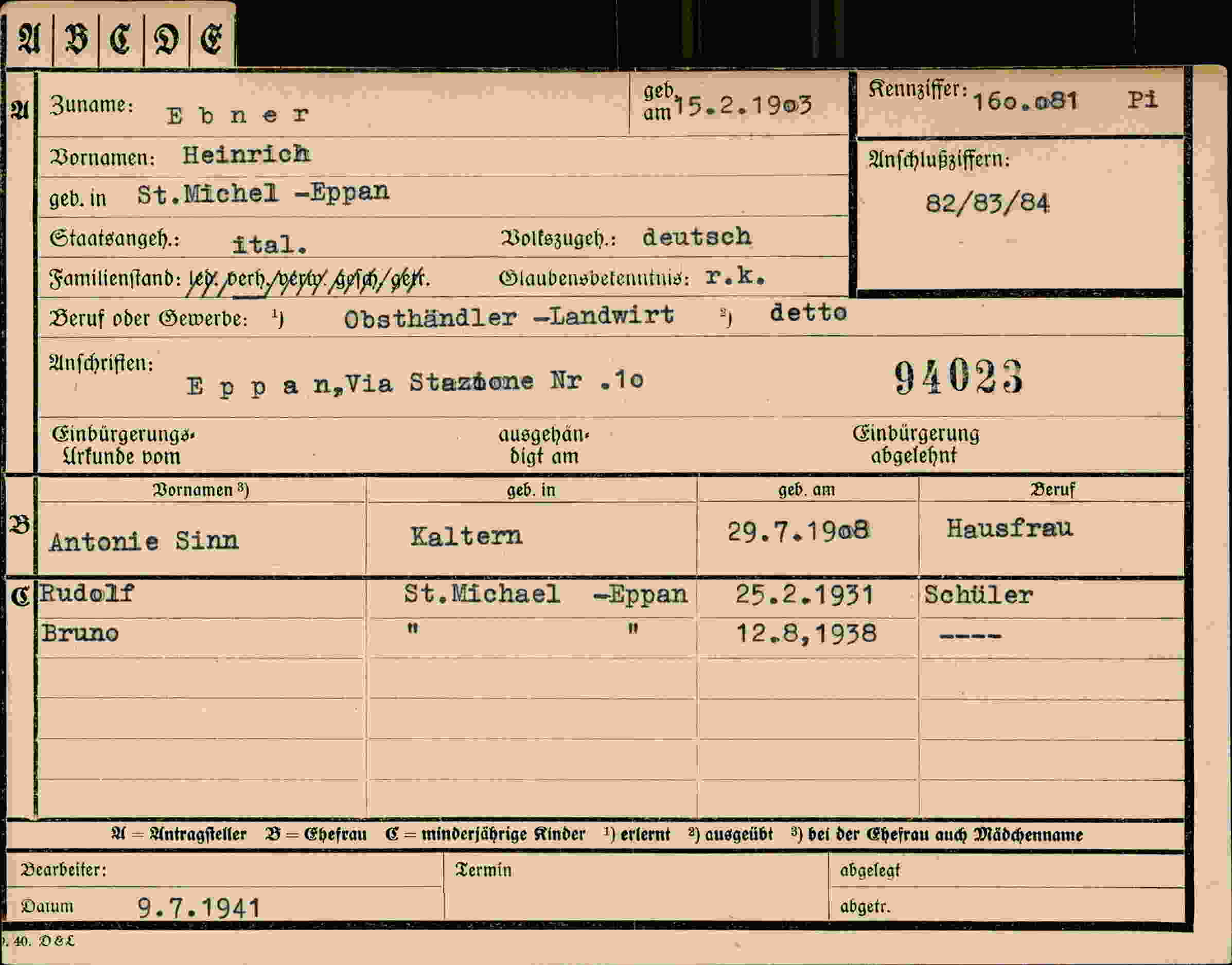 Dokument für Heinrich Ebner