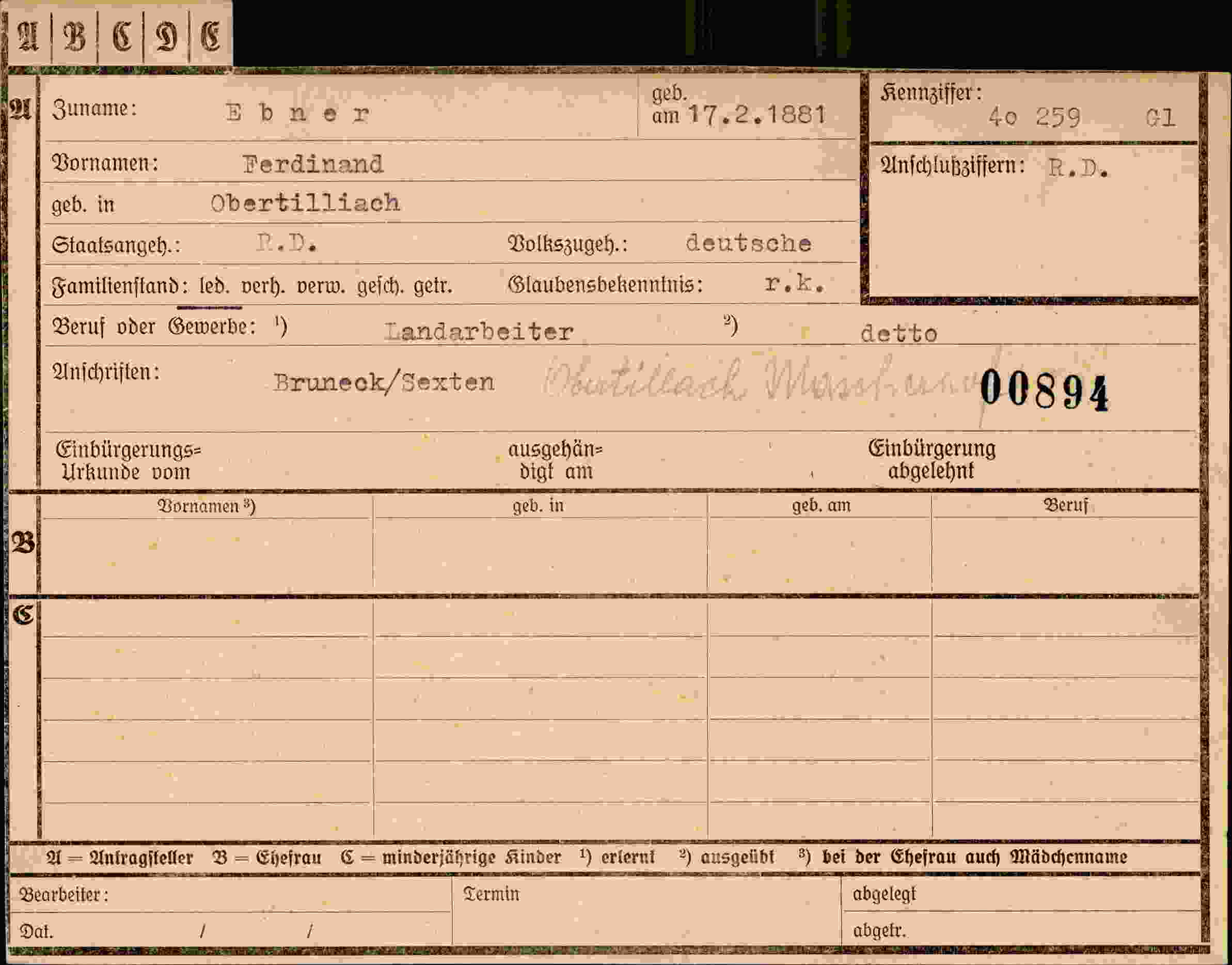 Vorderseite des Dokuments