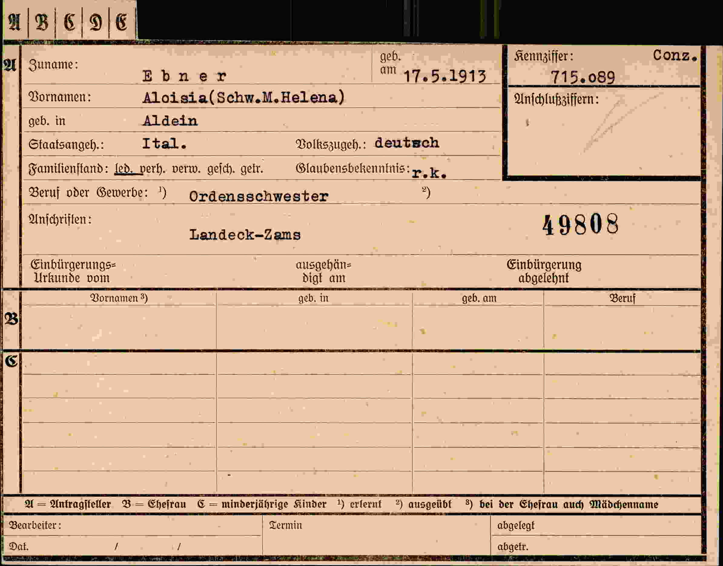 Dokument für Aloisia Ebner