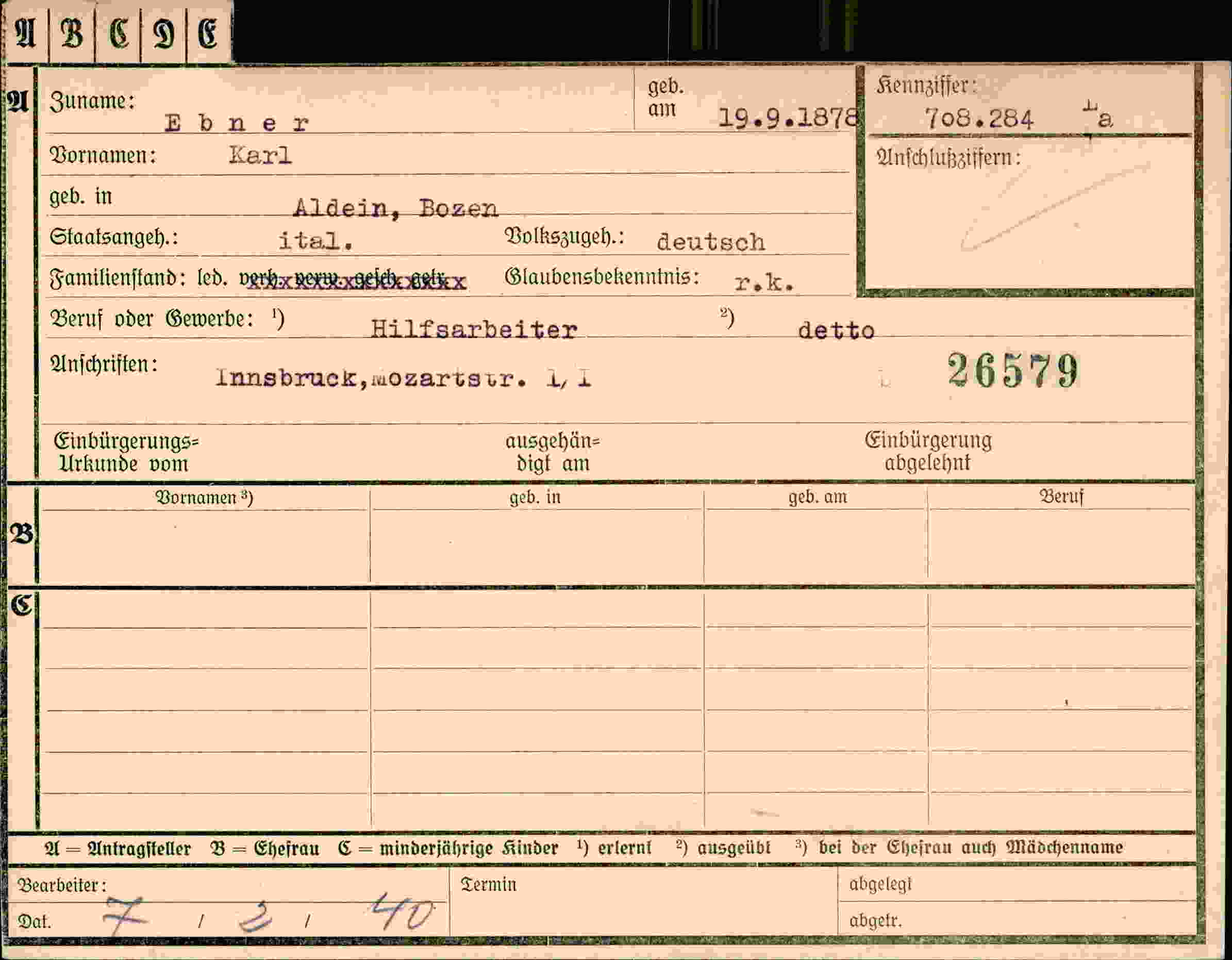 Dokument für Karl Ebner