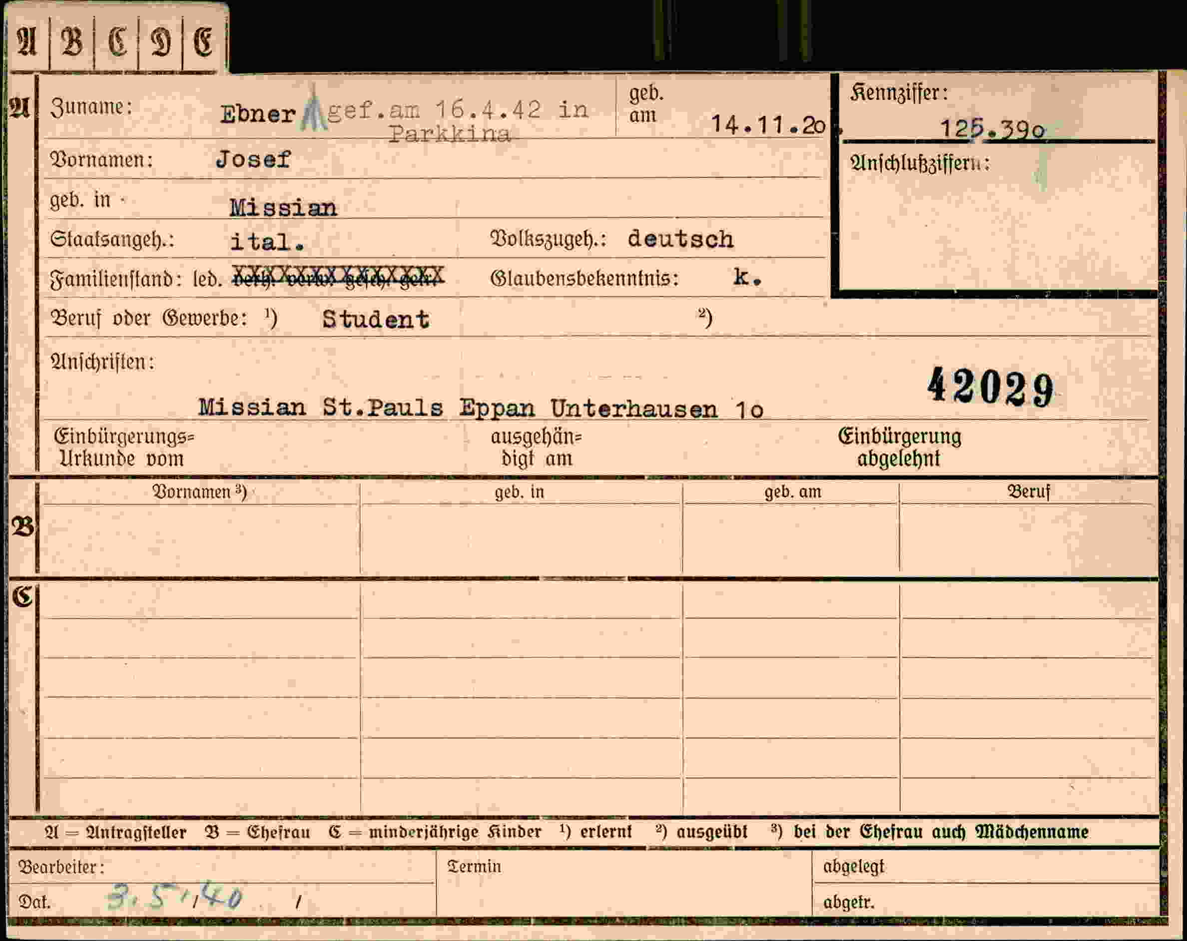 Vorderseite des Dokuments