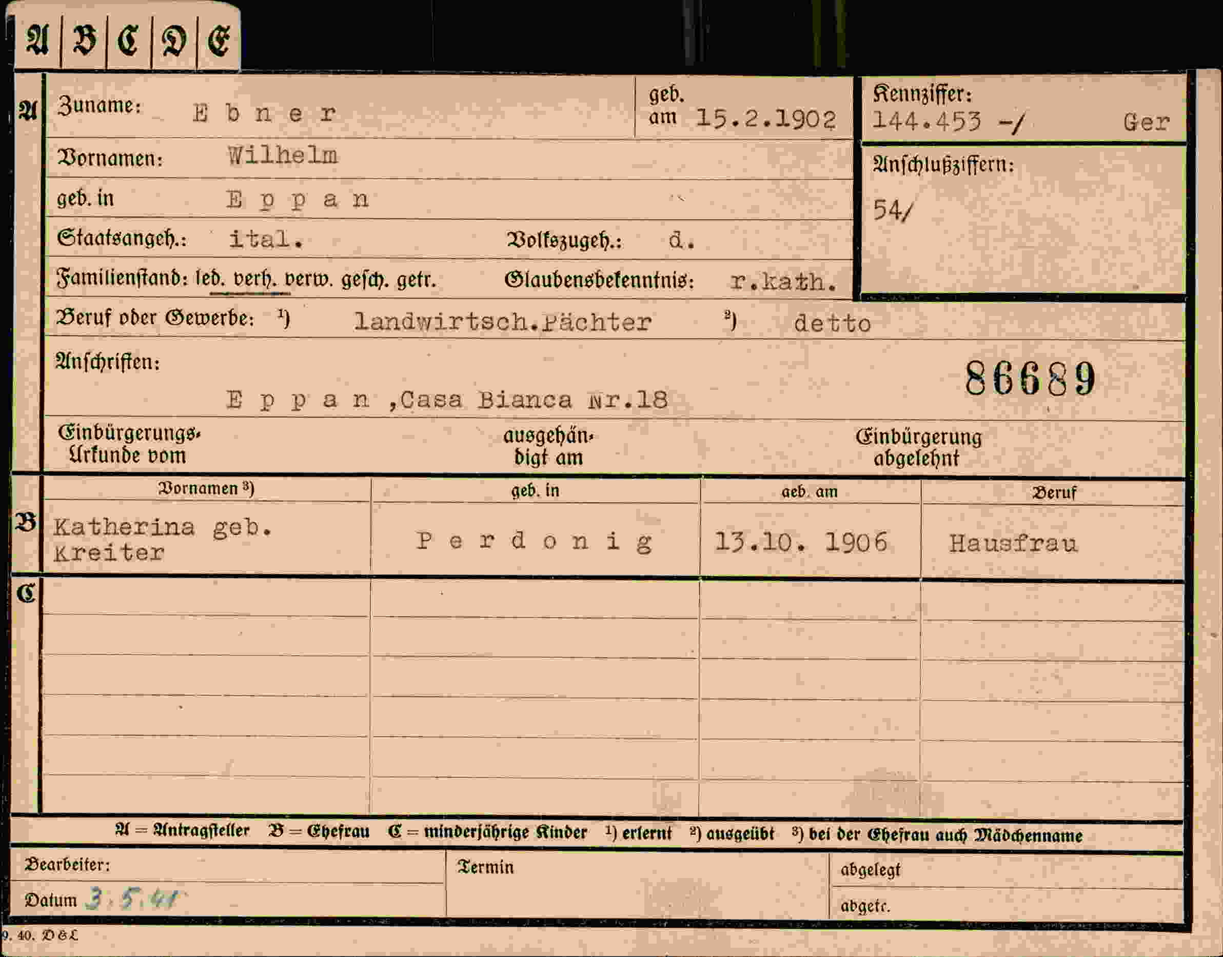 Dokument für Wilhelm Ebner