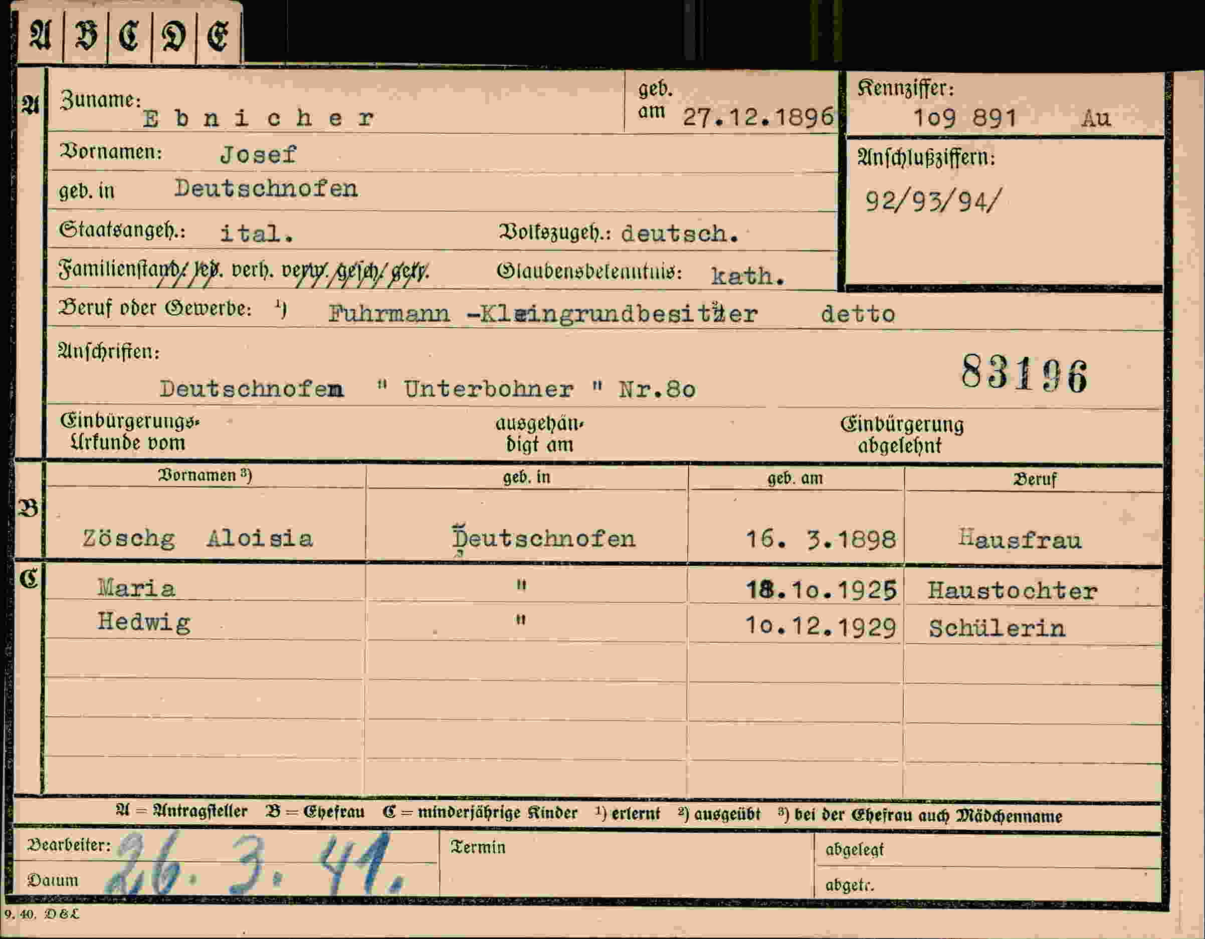 Dokument für Josef Ebnicher