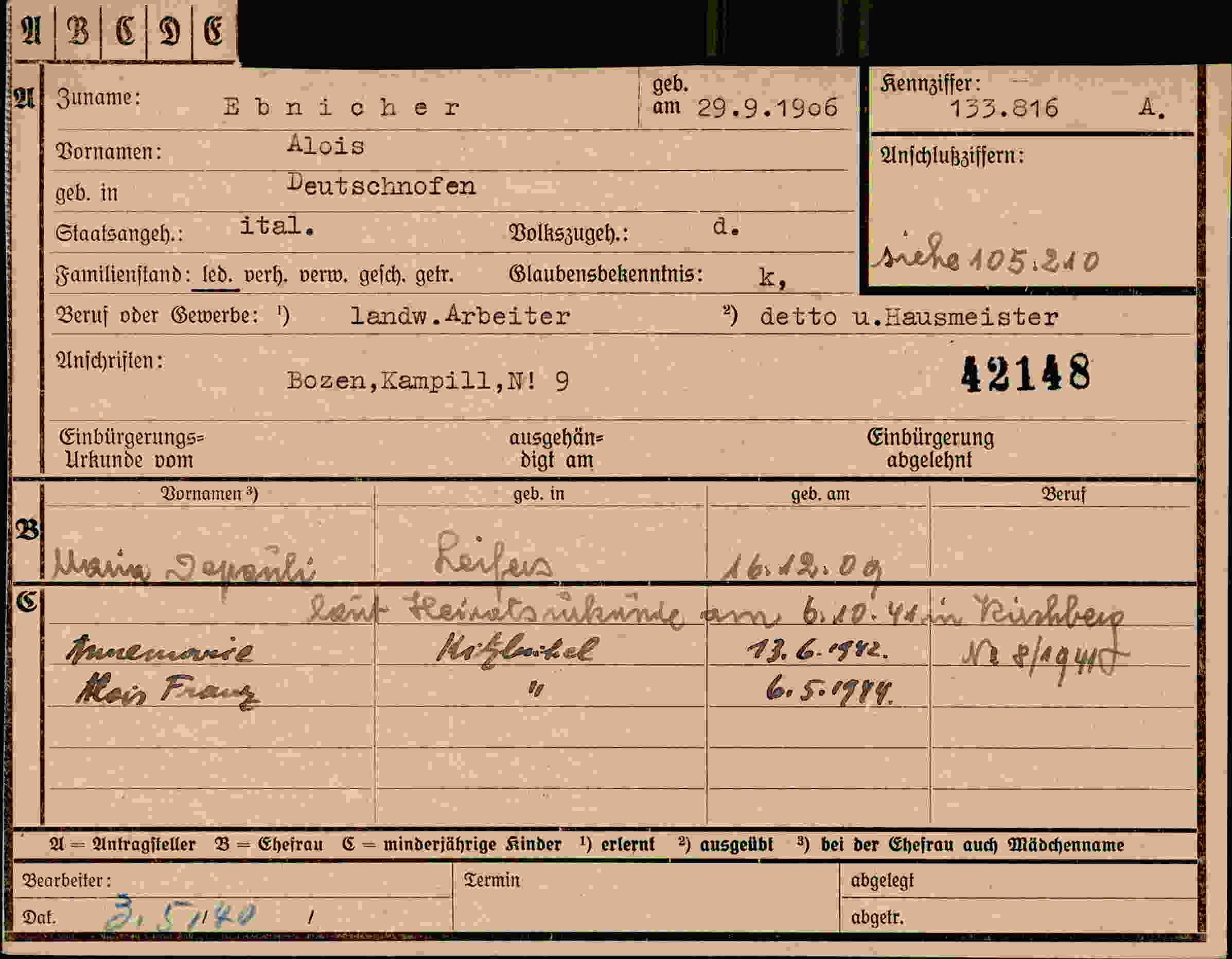 Dokument für Alois Eönicher