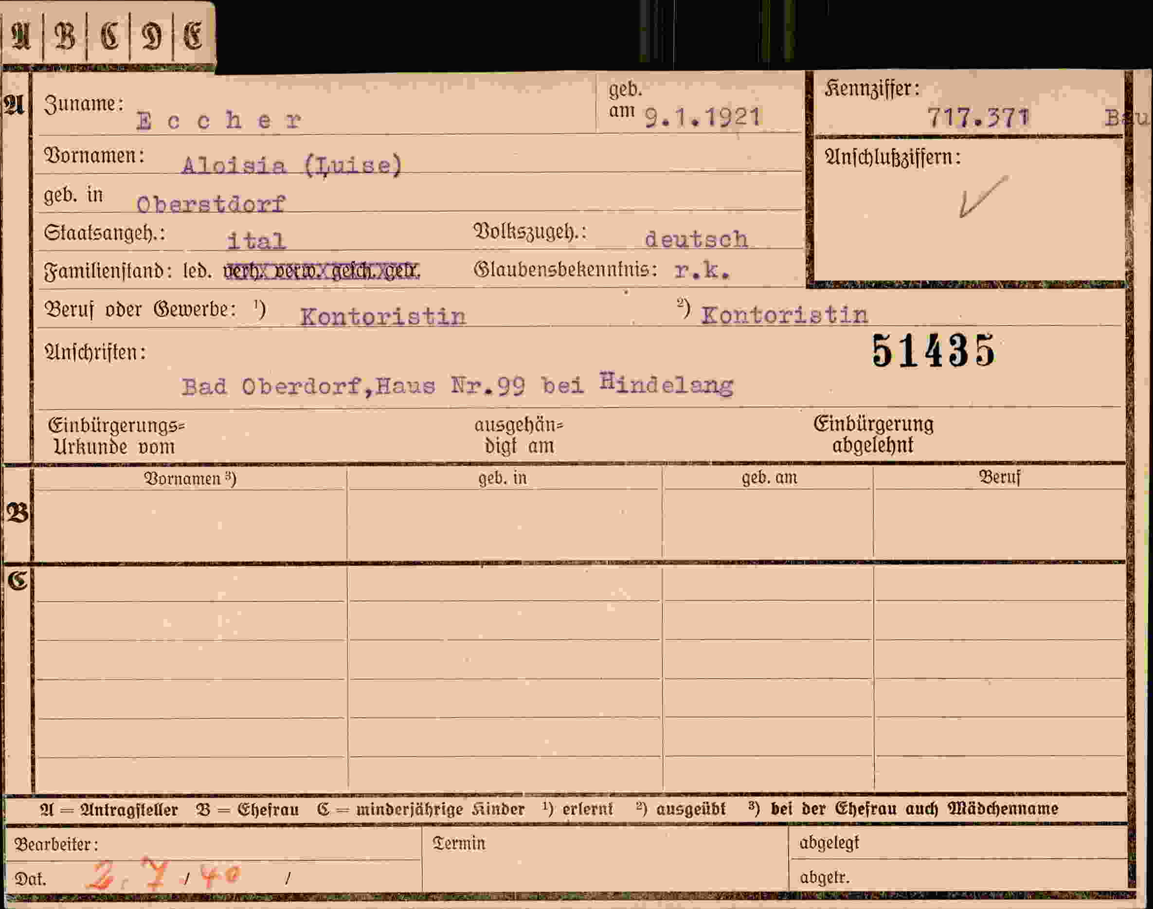Dokument für Aloisia Eecher