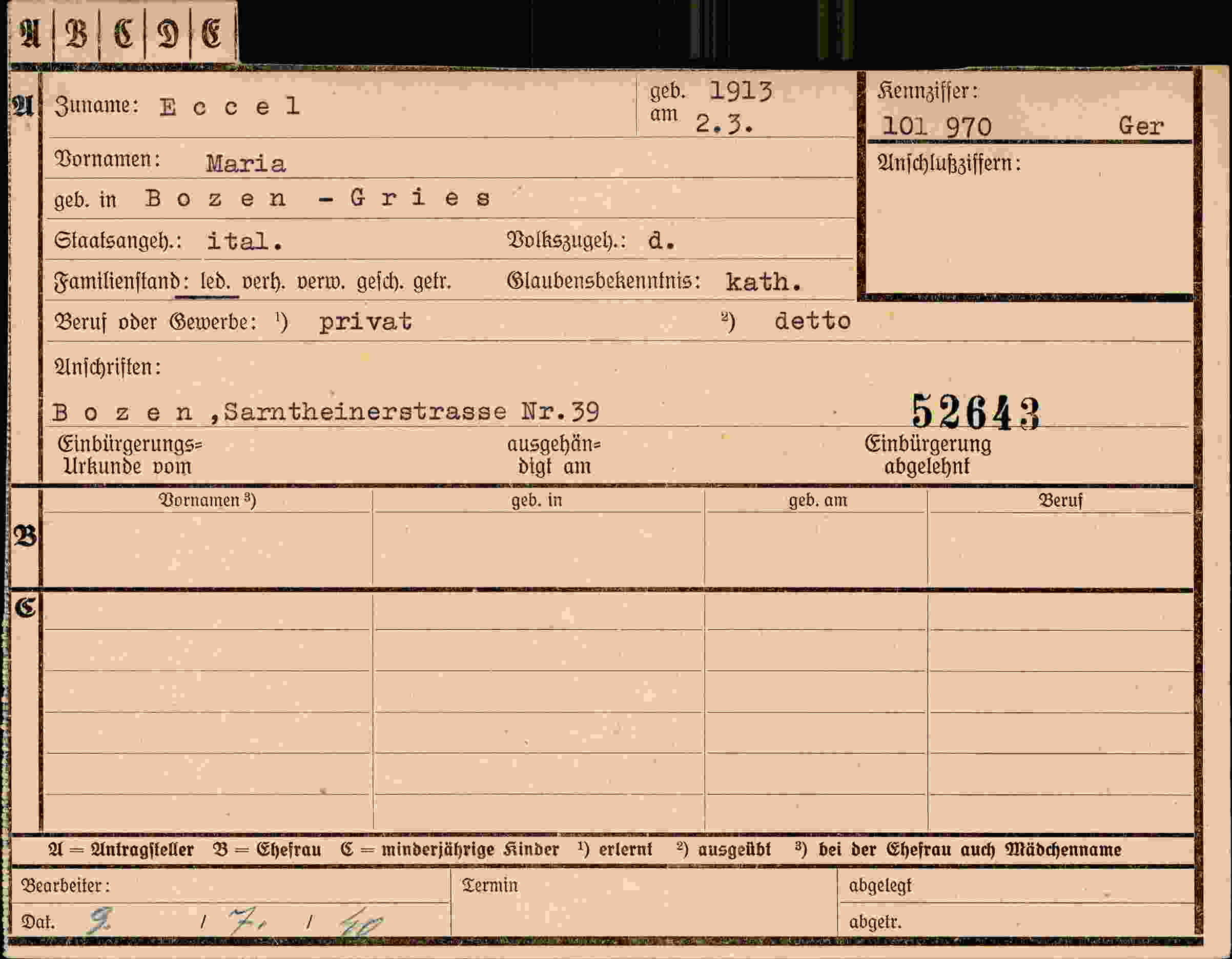 Dokument für Maria Eccel