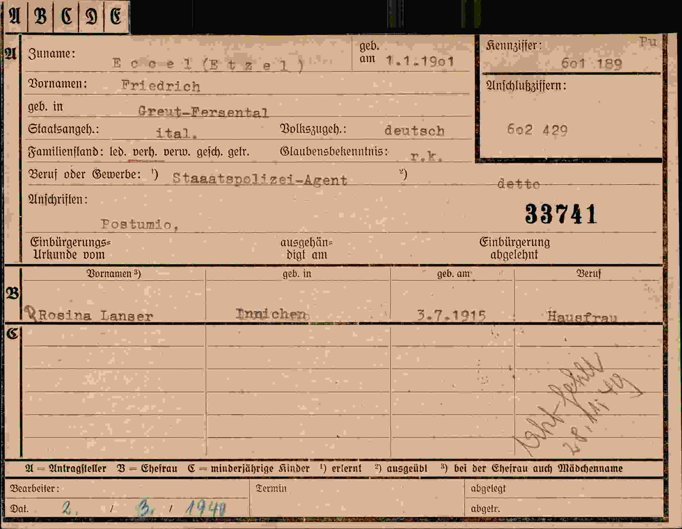 Dokument für Friedrich Eccel