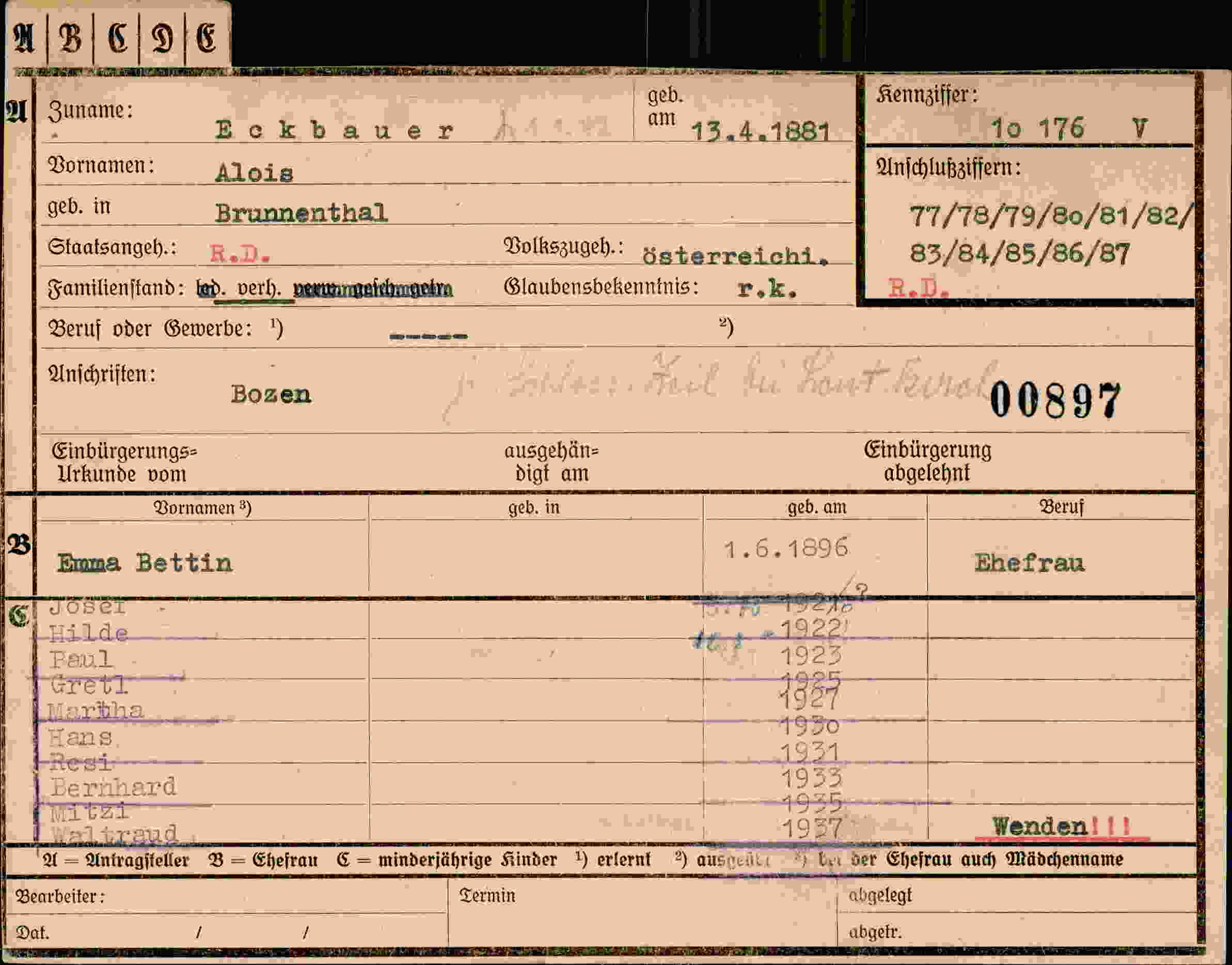 Dokument für Alois Eckbauer