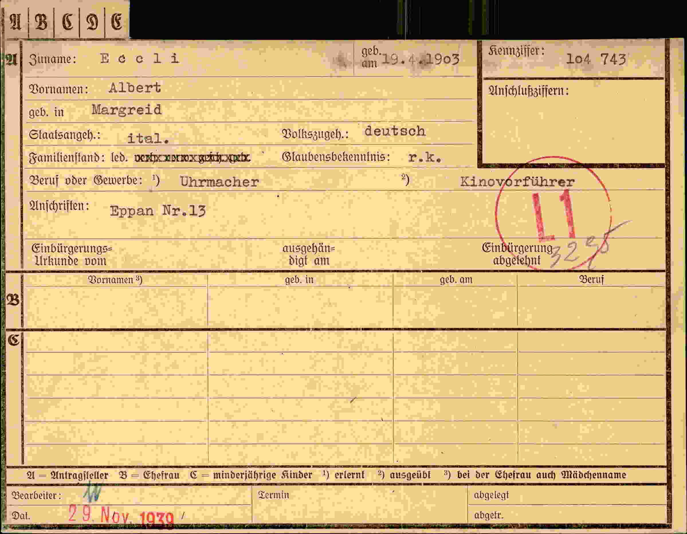 Dokument für Albert Eccli