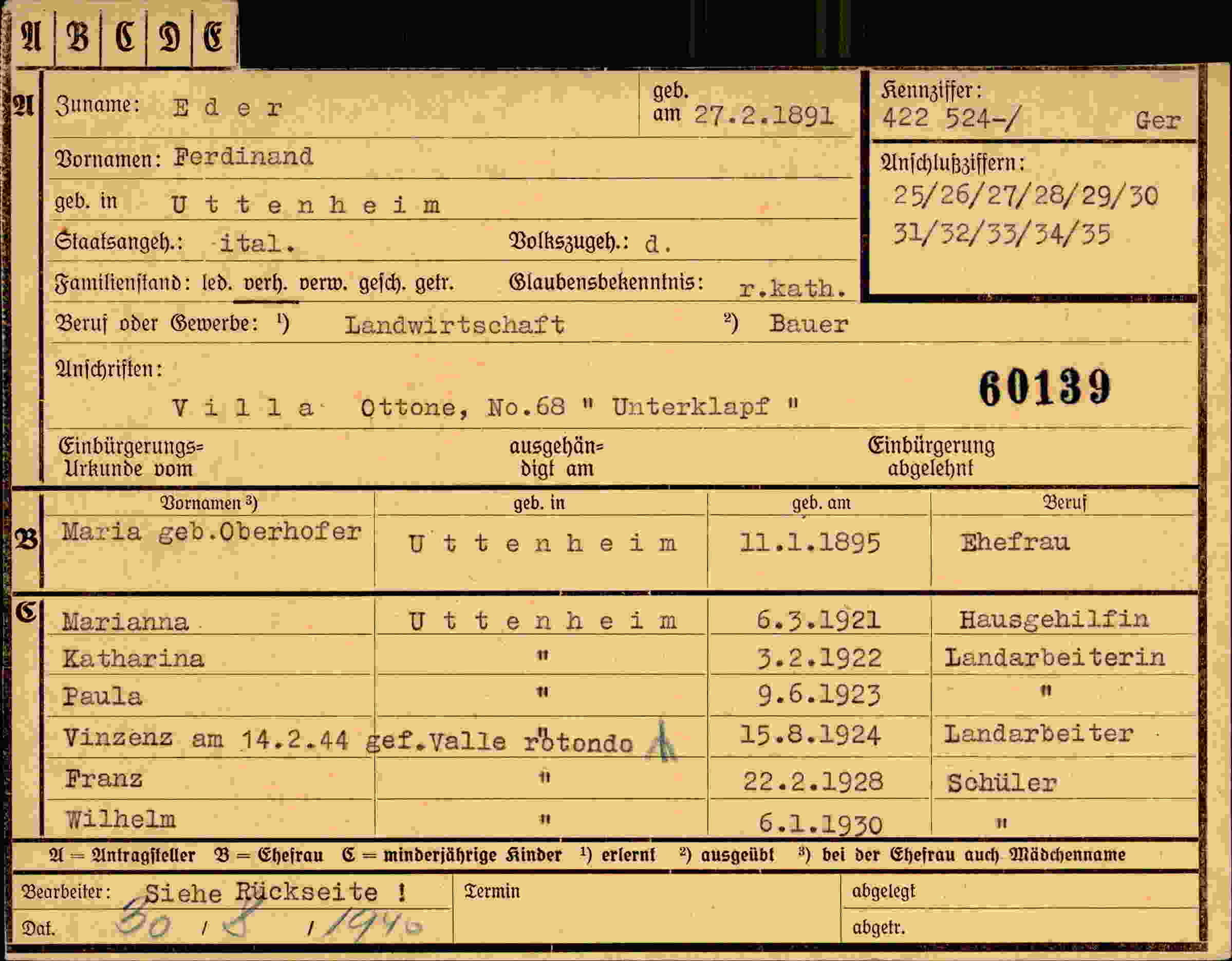 Dokument für Ferdinand Eder