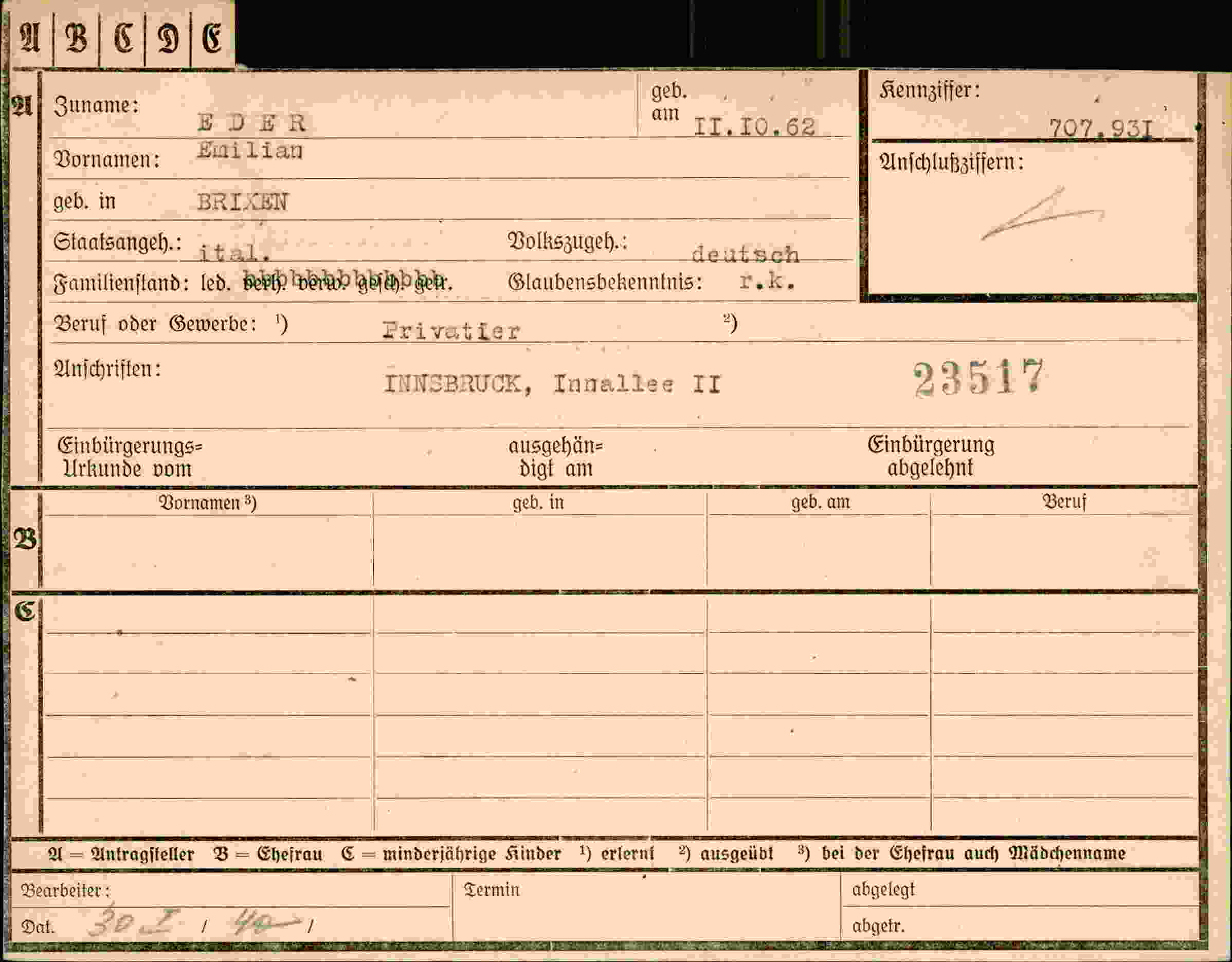 Vorderseite des Dokuments