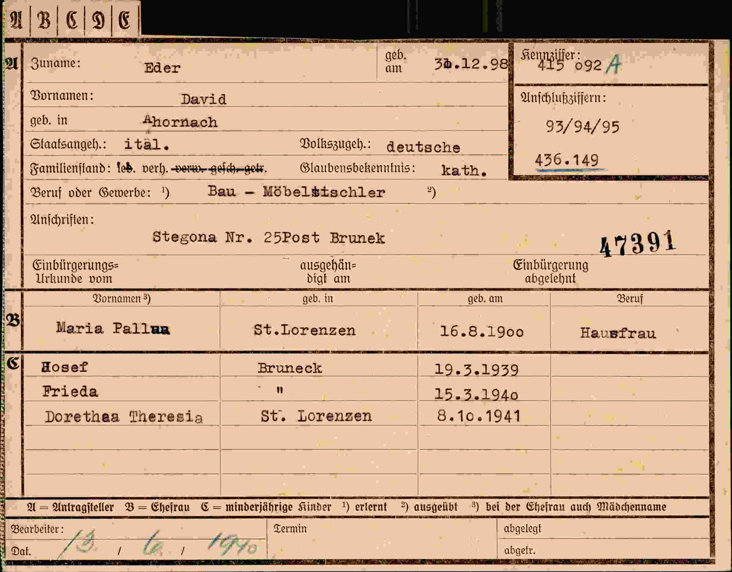 Dokument für David Eder