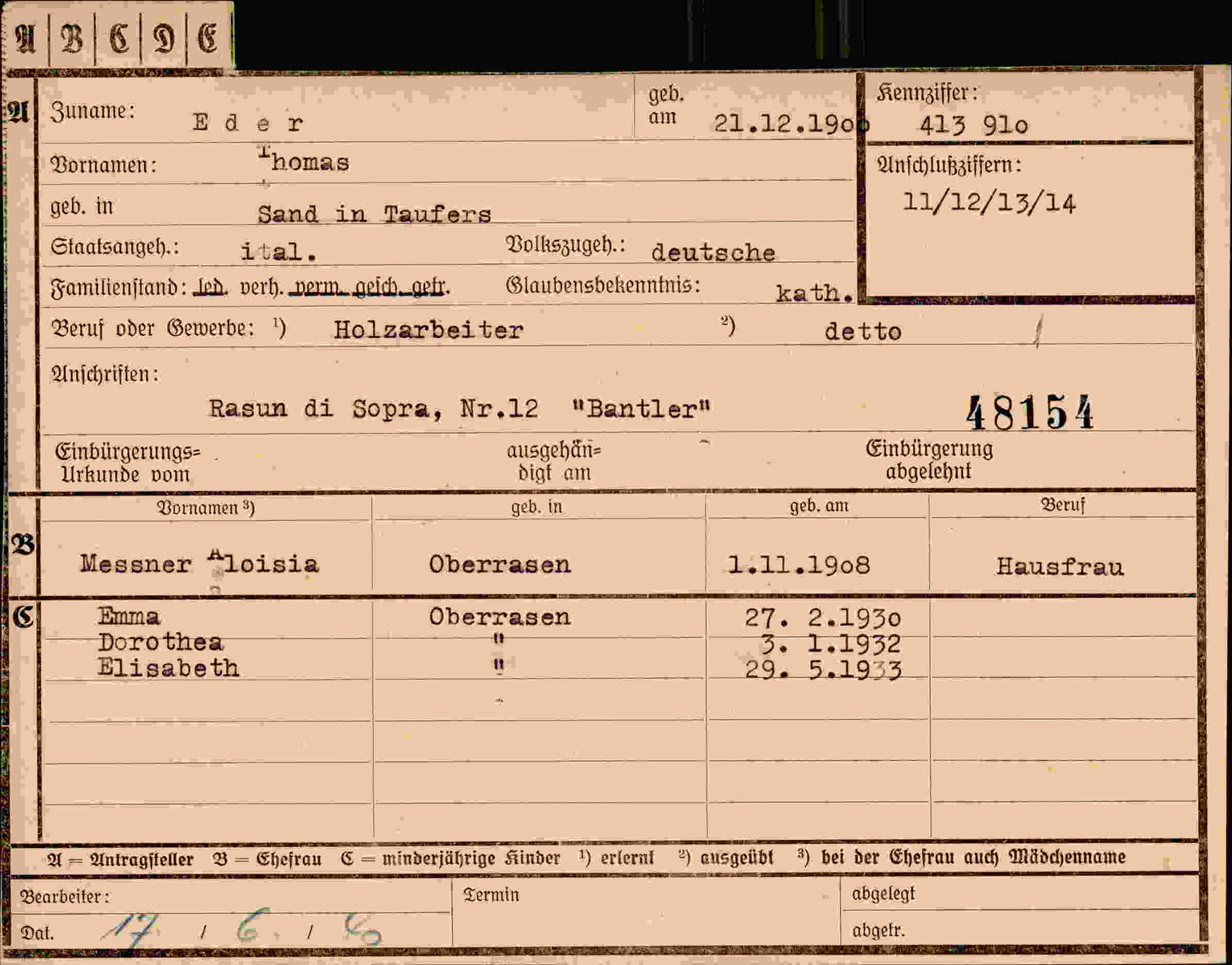 Vorderseite des Dokuments