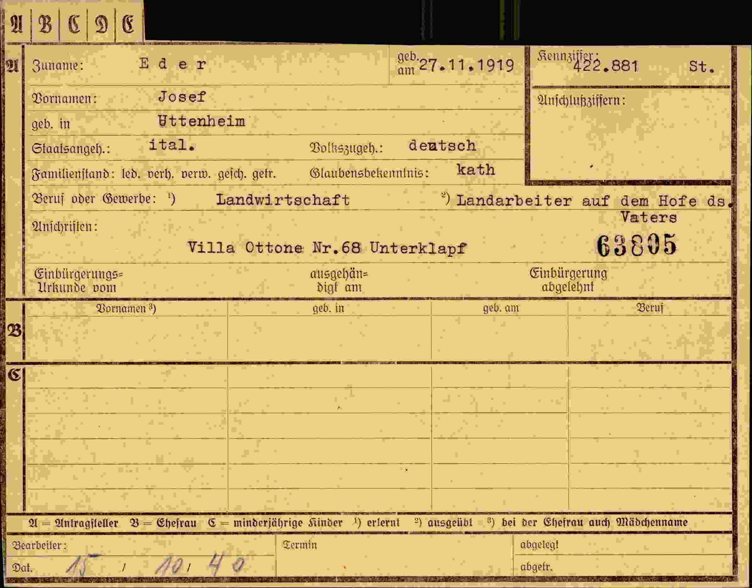 Dokument für Josef Eder