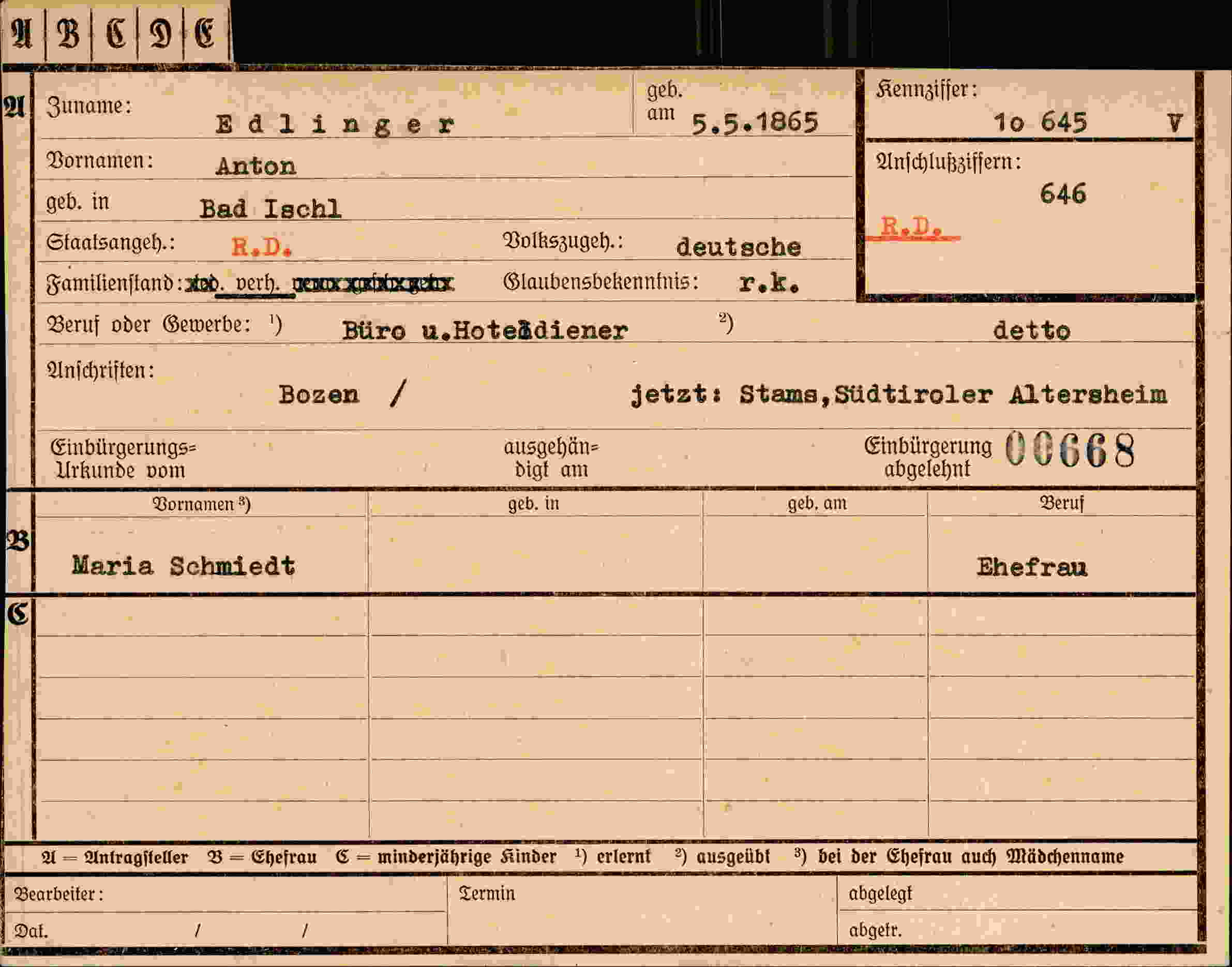 Dokument für Anton Edlinger