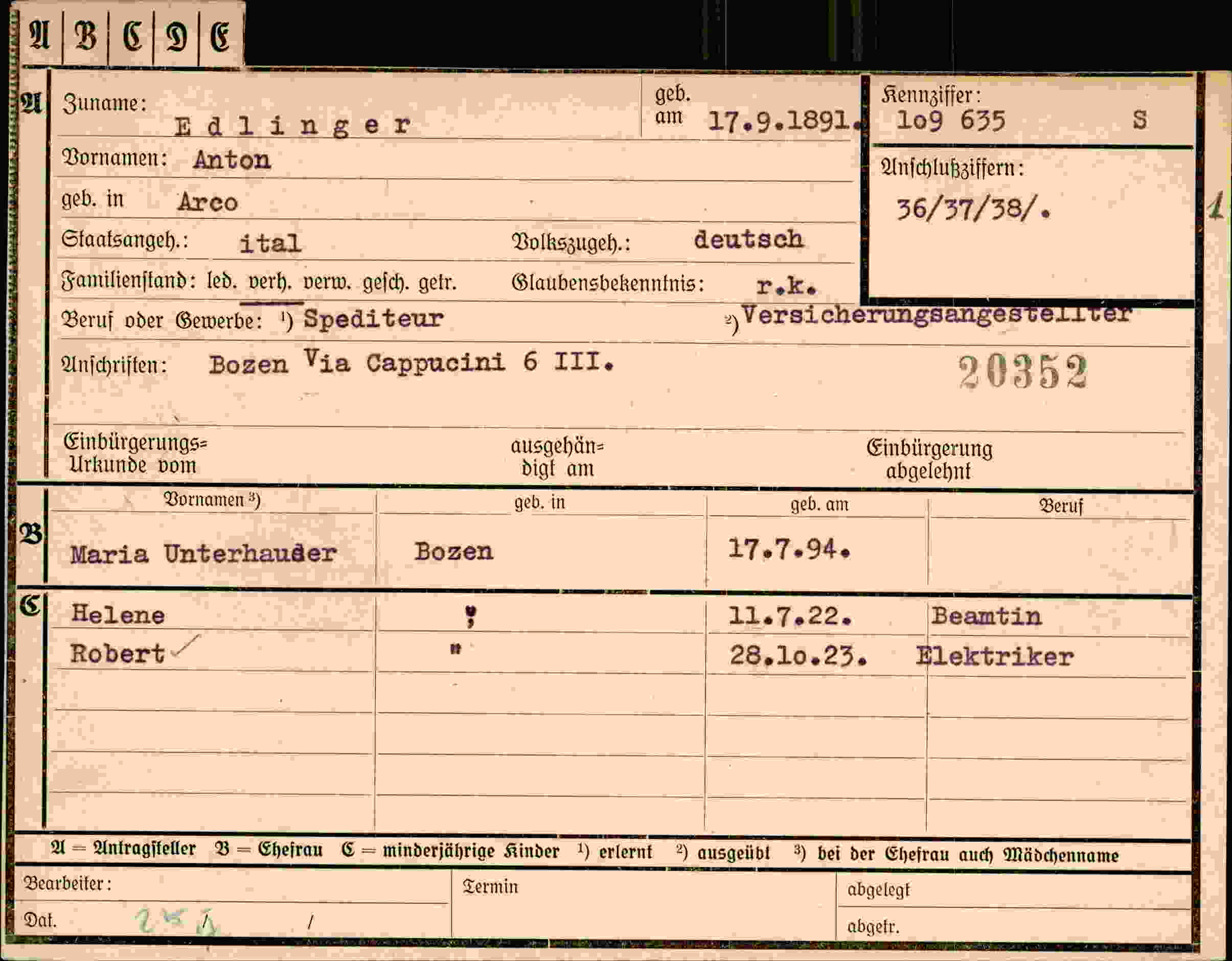 Dokument für Anton Edlinger