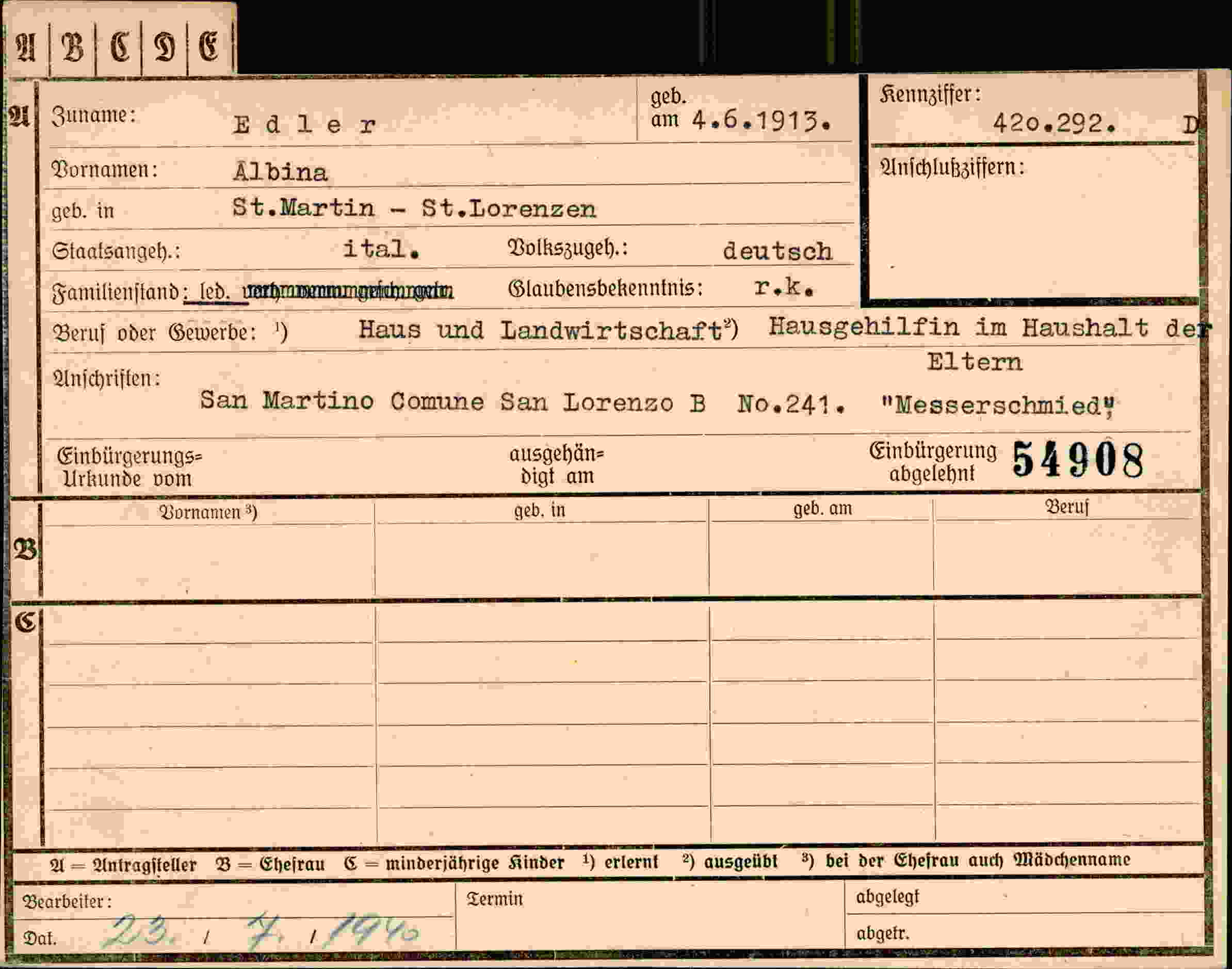 Dokument für Albina Edler