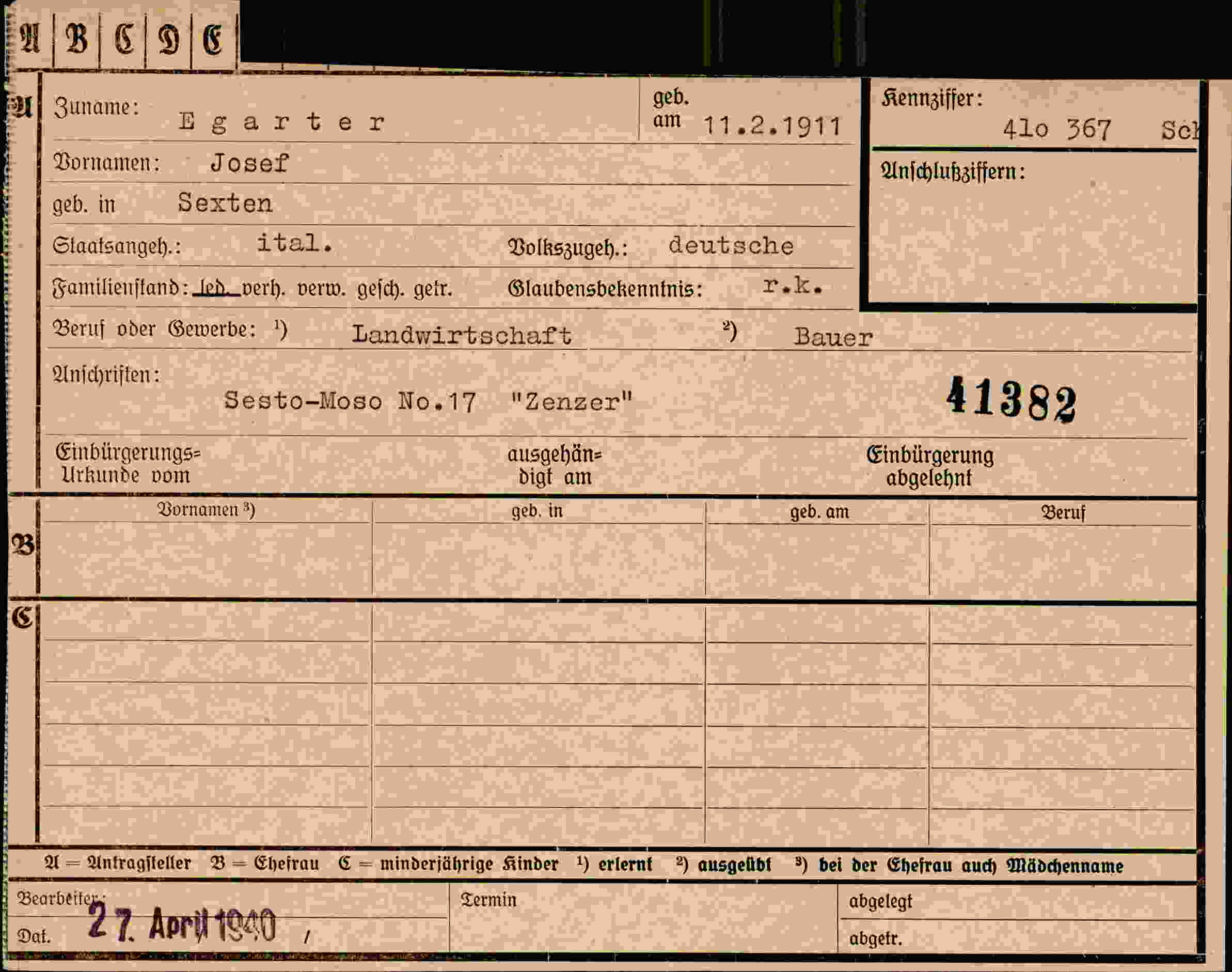Dokument für Josef Egarter
