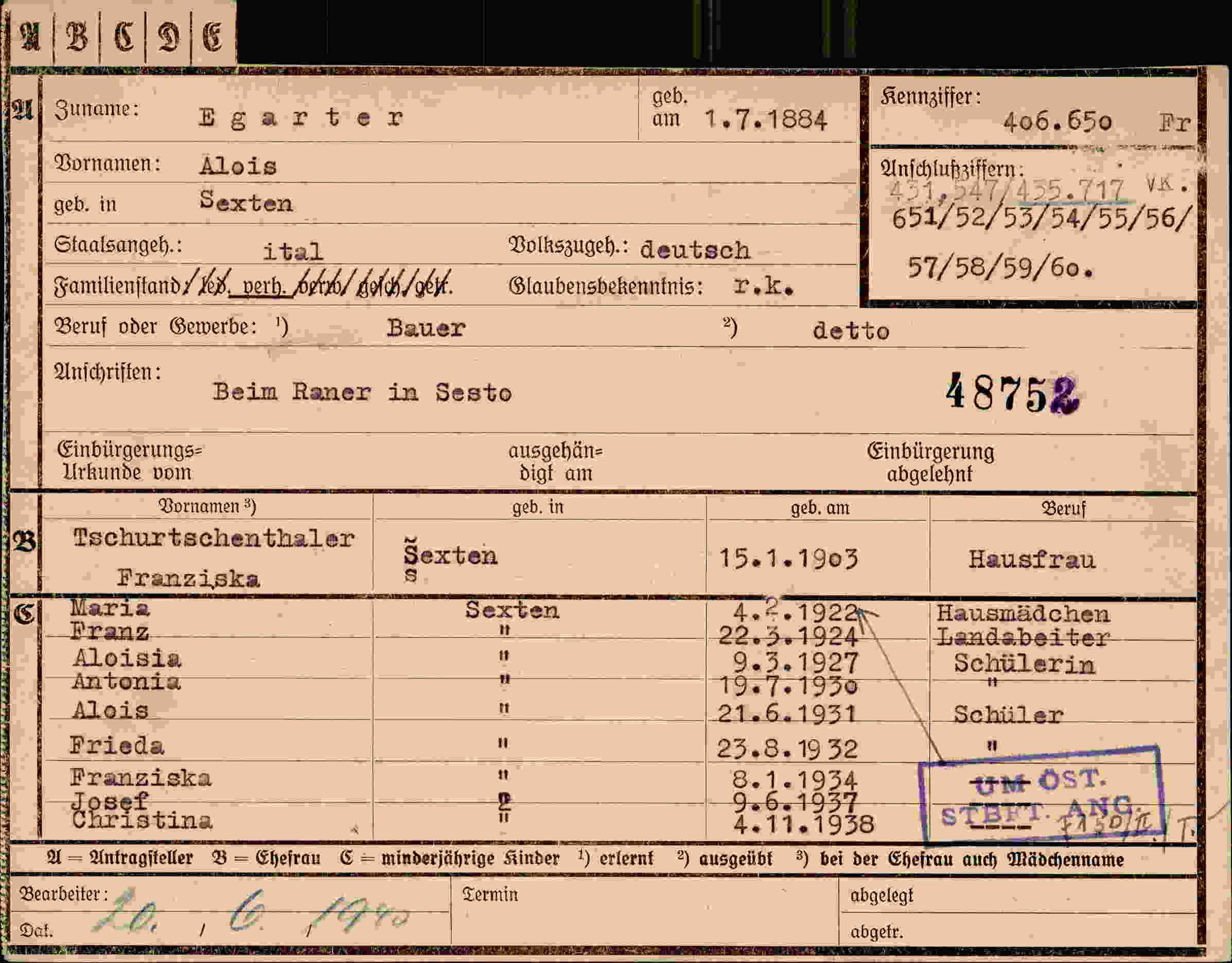 Dokument für Alois Egarter