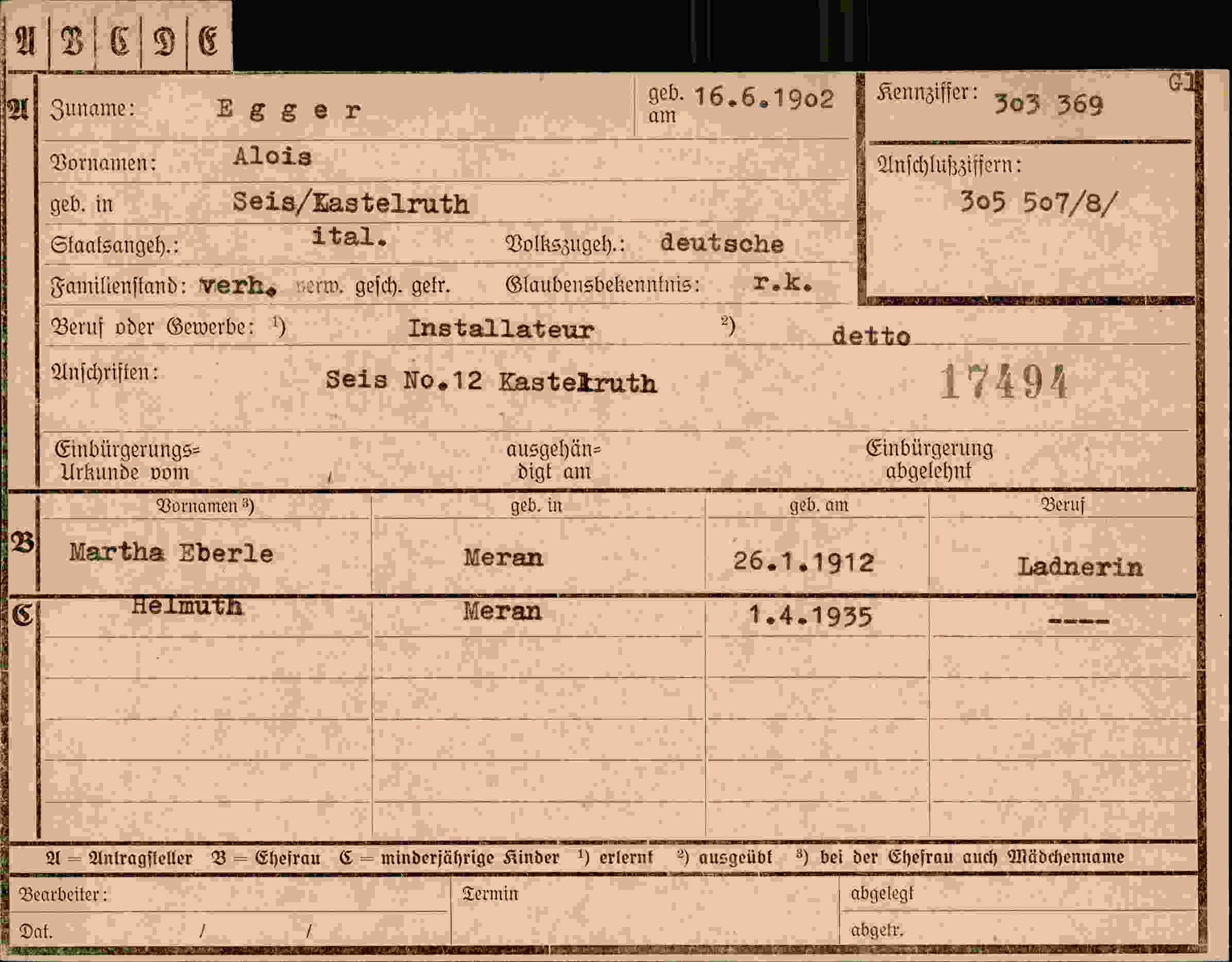 Dokument für Alois Egger