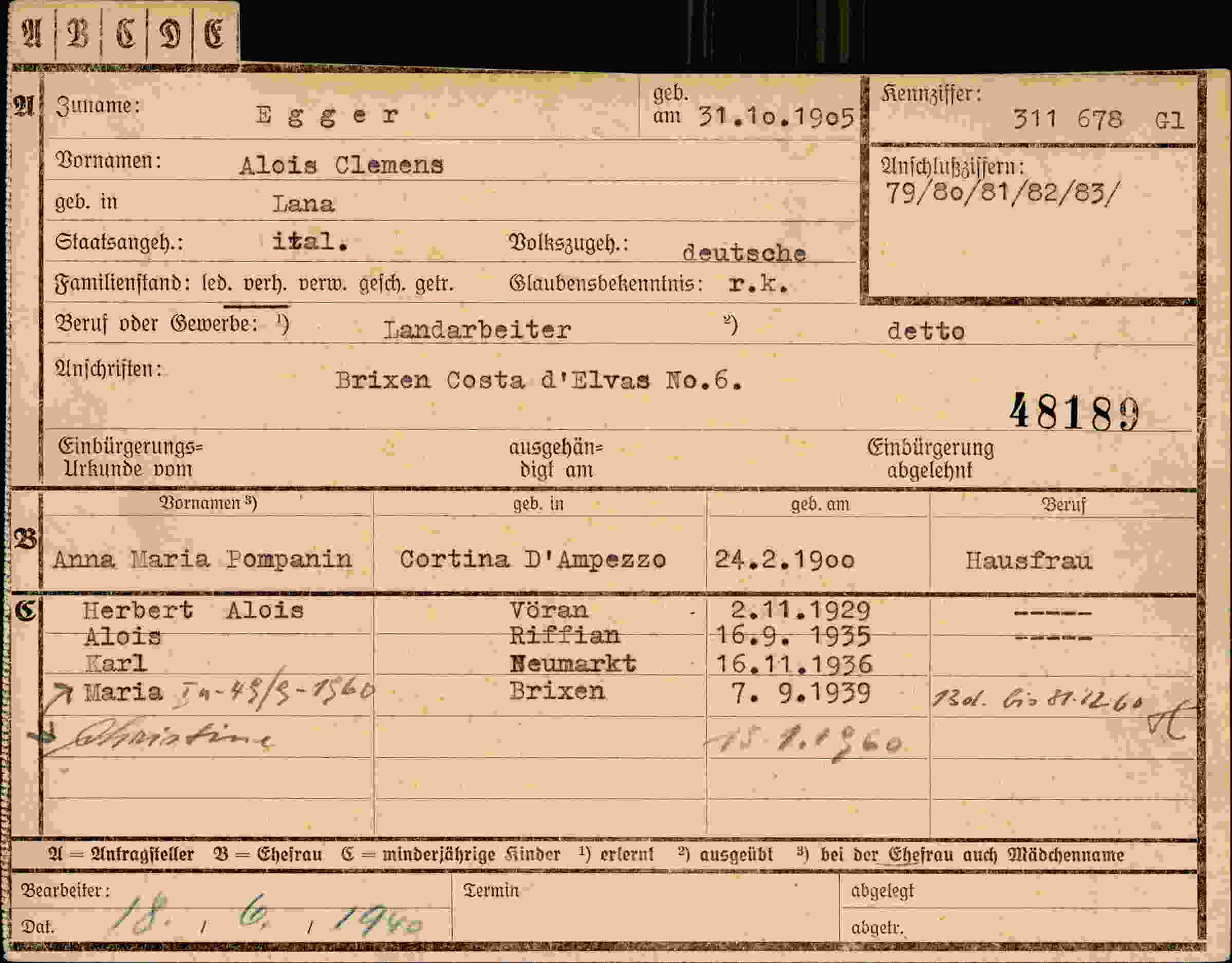Dokument für Alois Egger