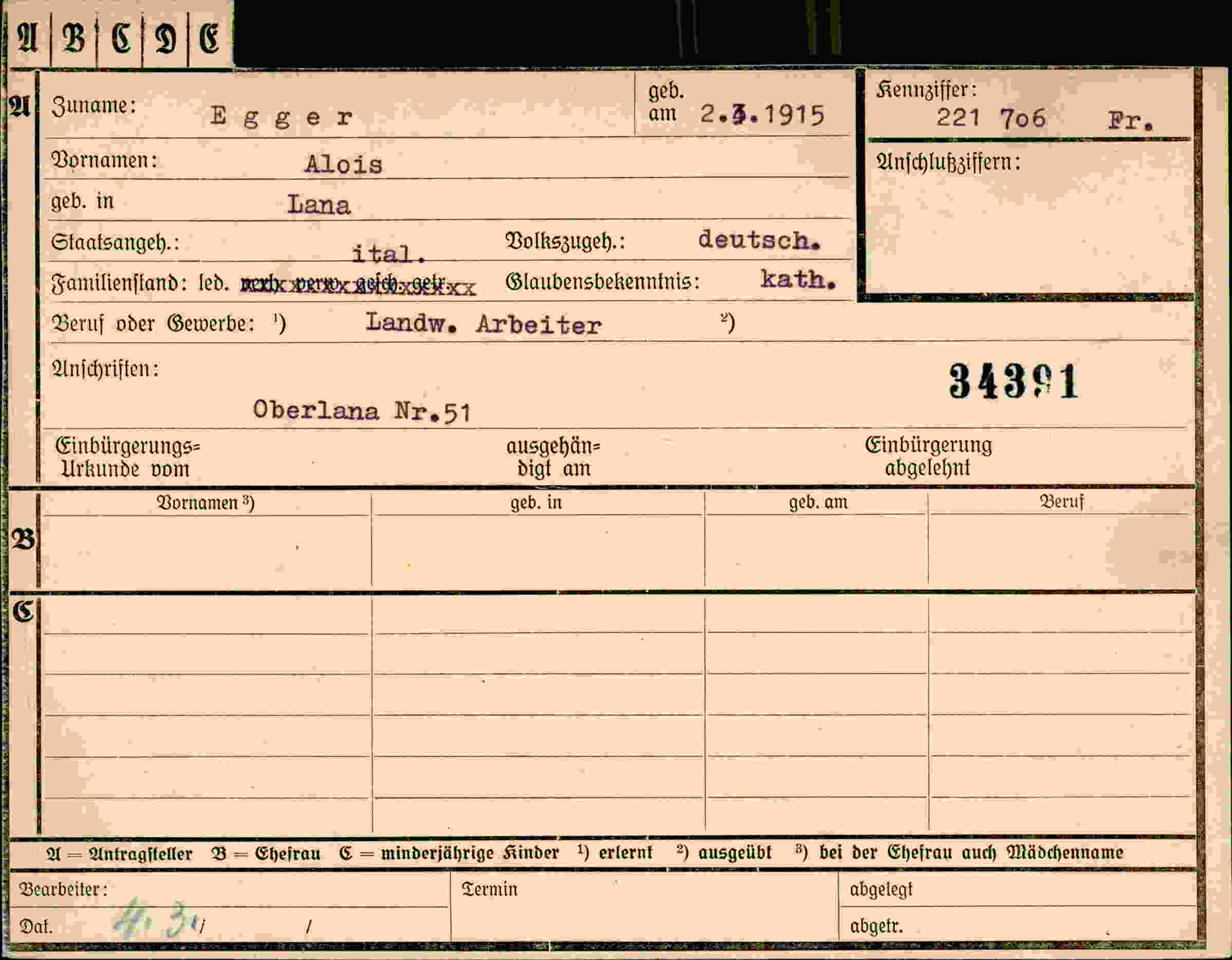 Dokument für Alois Egger