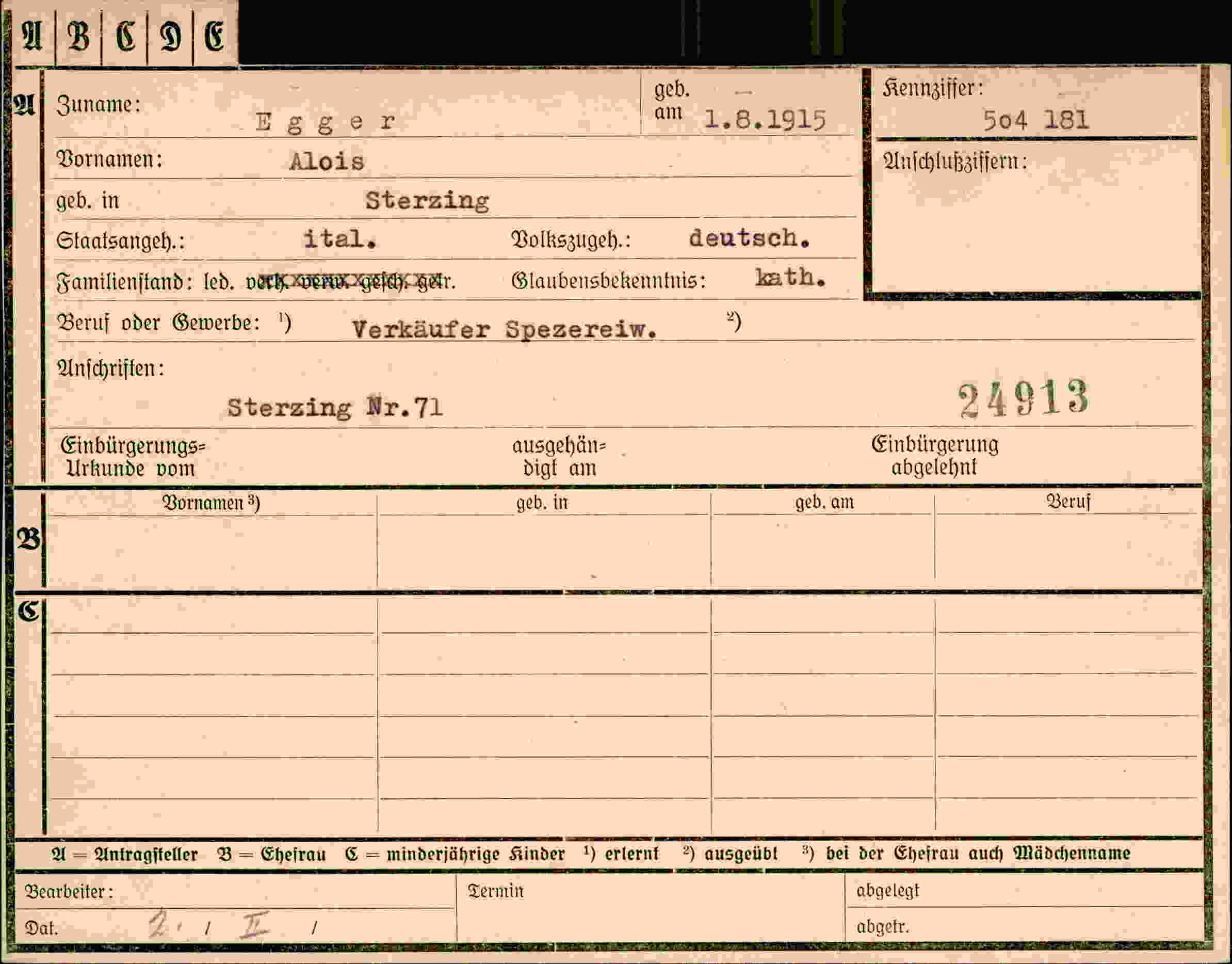Dokument für Alois Egger