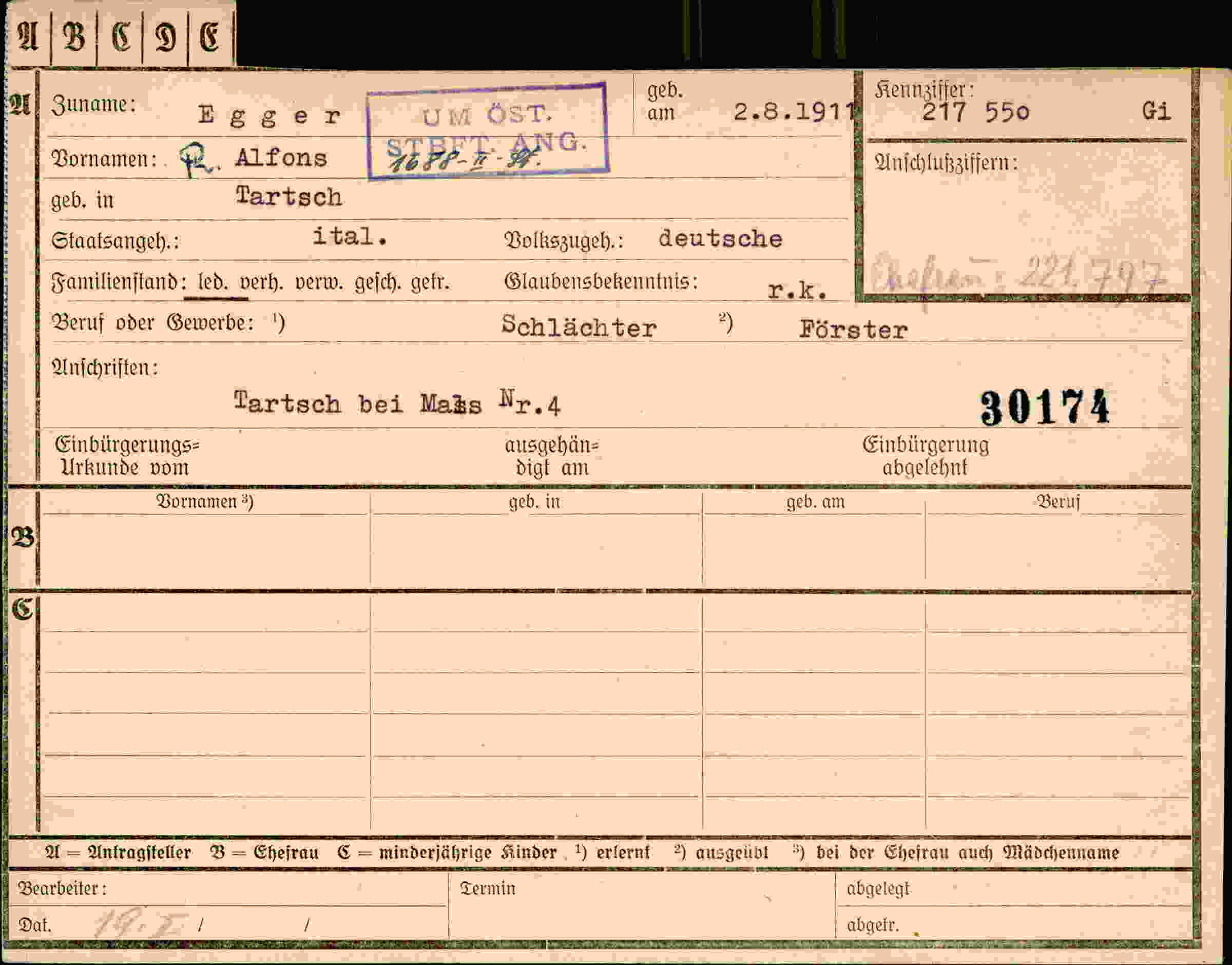 Dokument für Alfred Egger