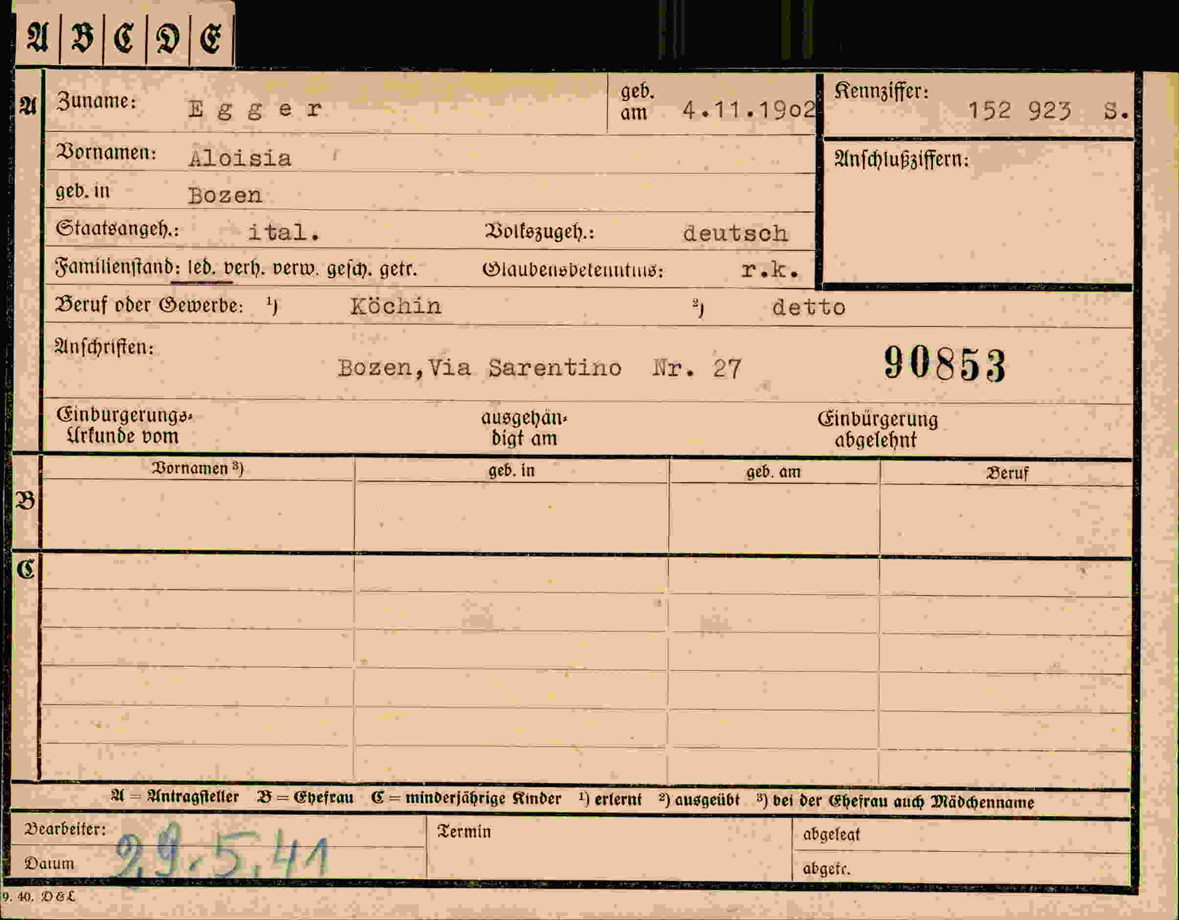Dokument für Aloisia Egger