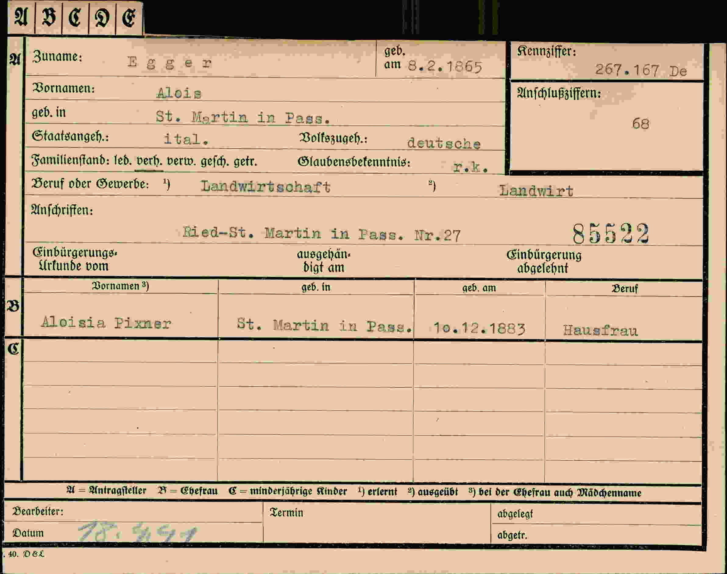 Dokument für Alois Egger