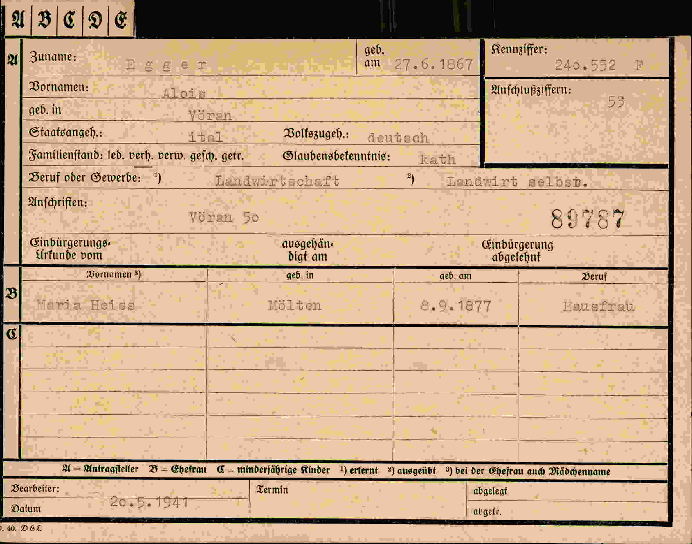 Dokument für Alois Egger