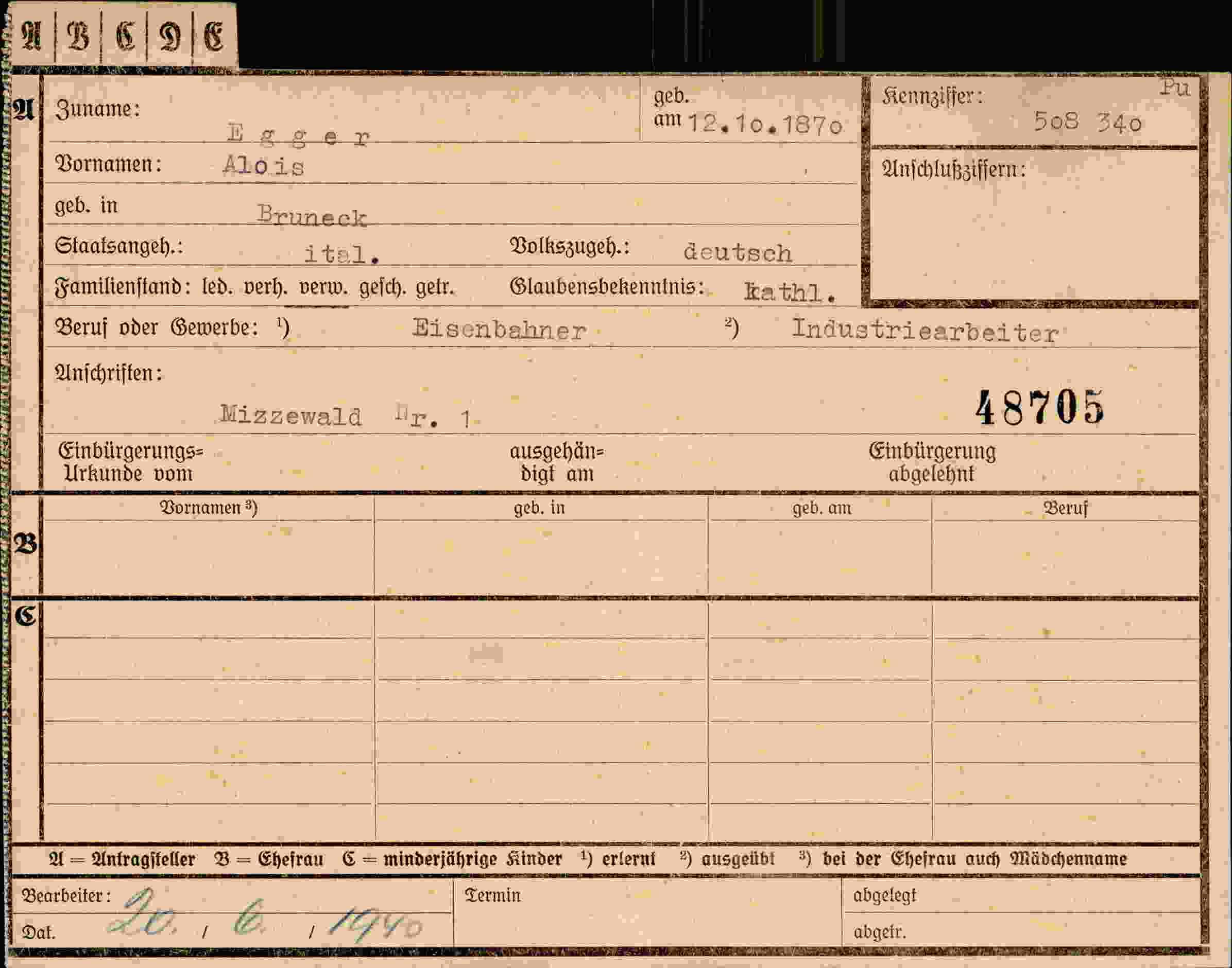 Dokument für Alois Egger