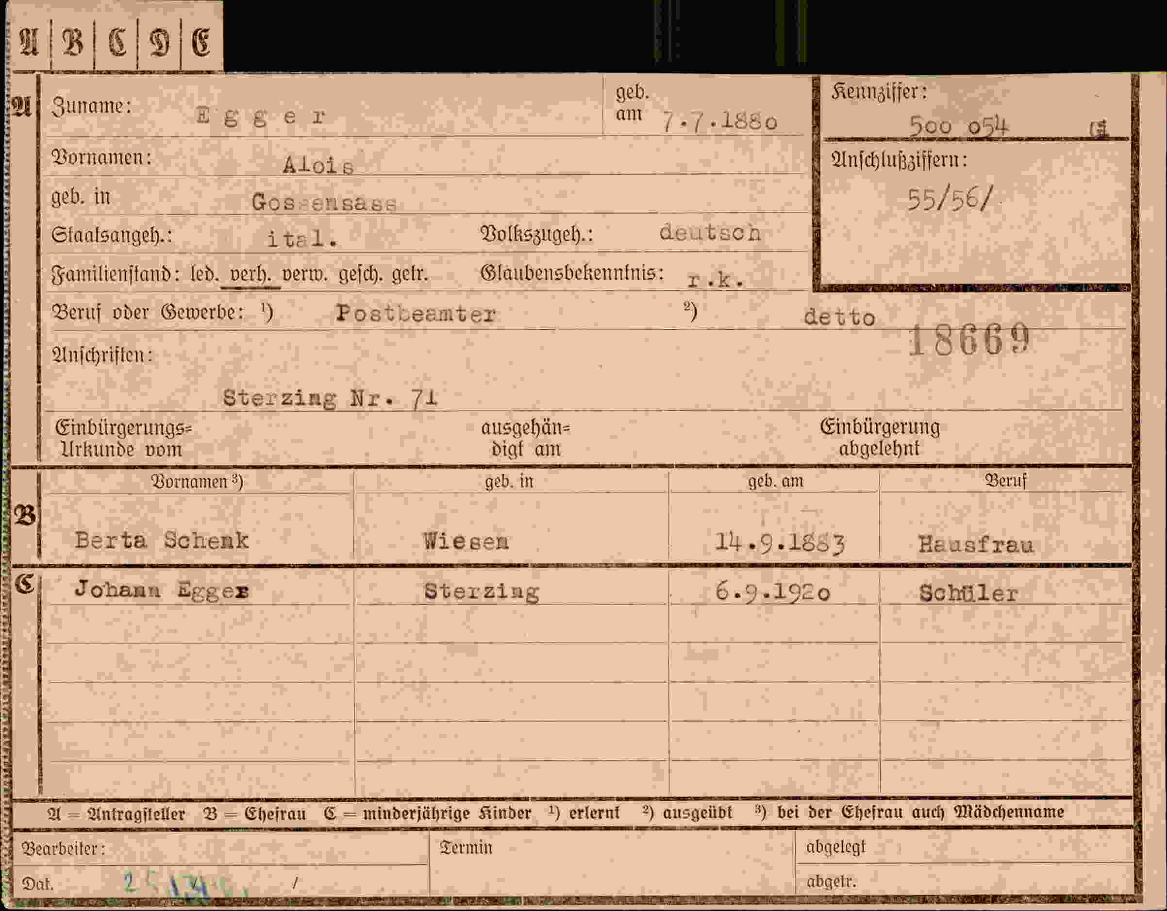 Dokument für Alois Egger