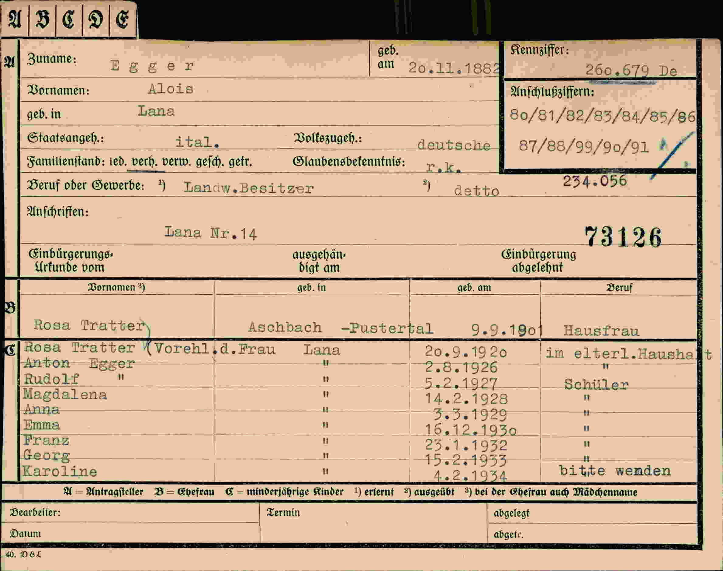 Dokument für Alois Egger