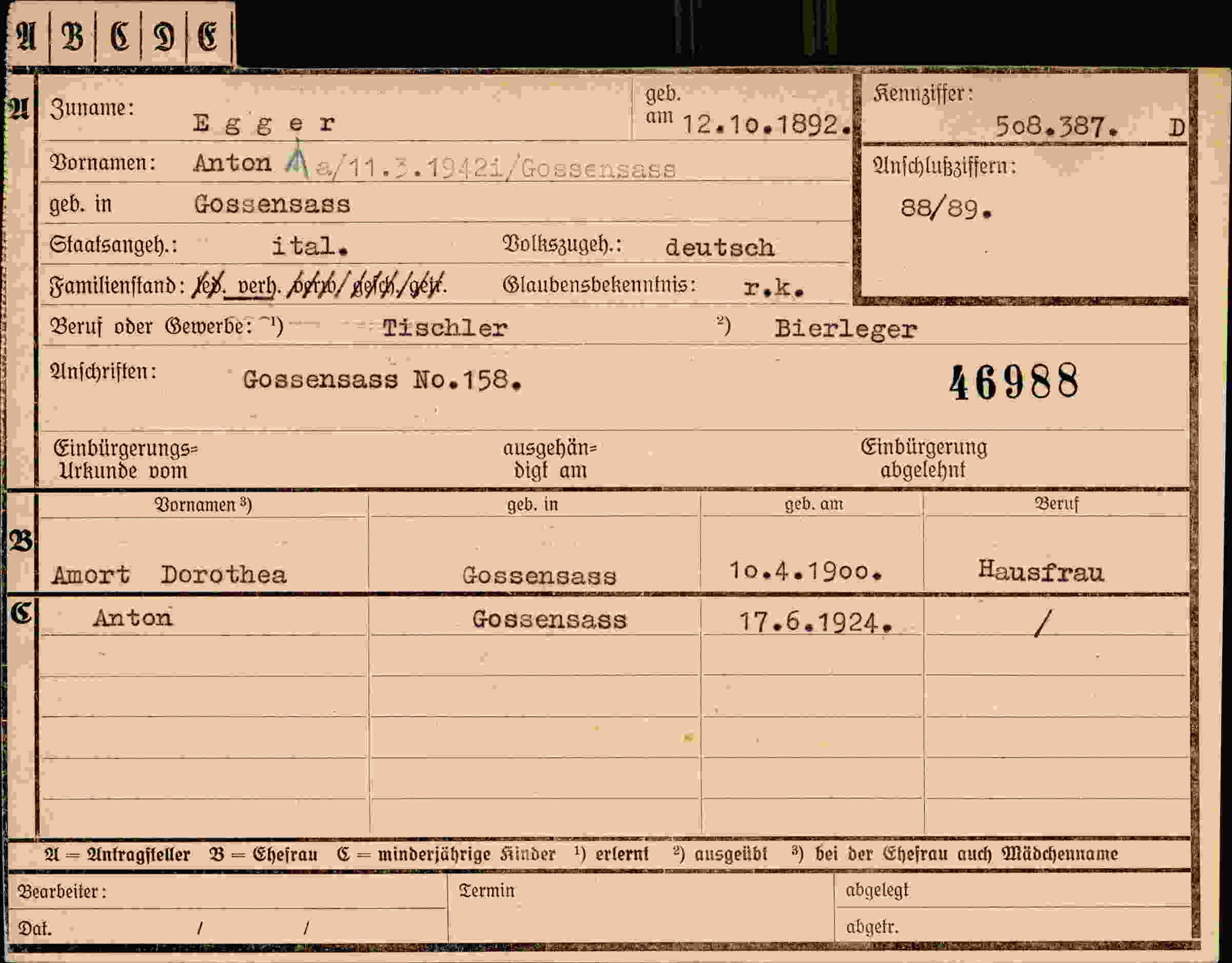 Dokument für Anton Egger