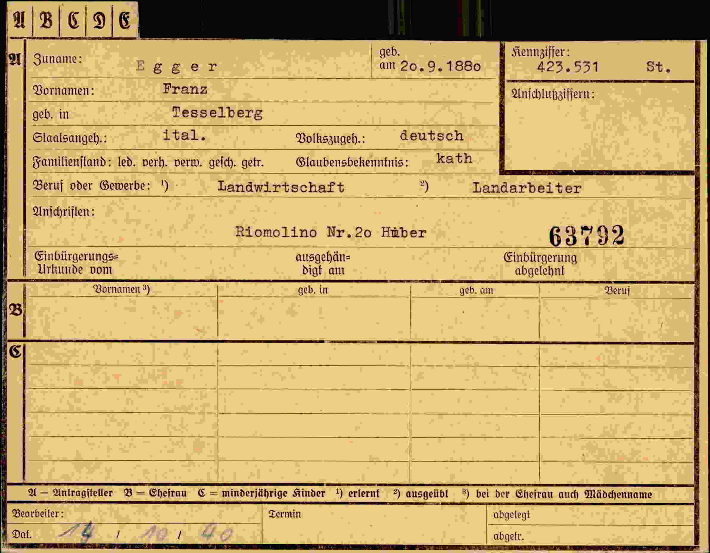 Vorderseite des Dokuments