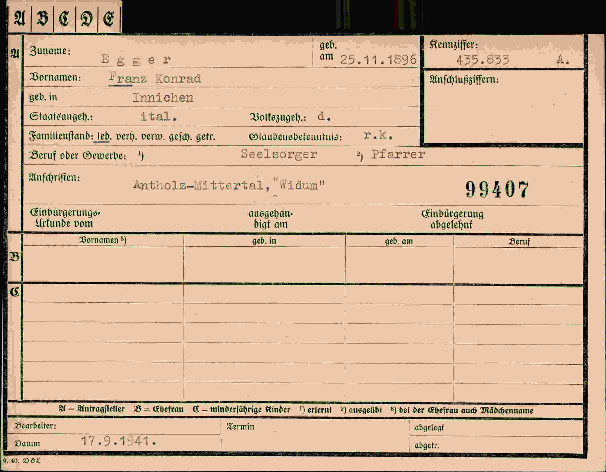 Dokument für Franz Konrad Egger