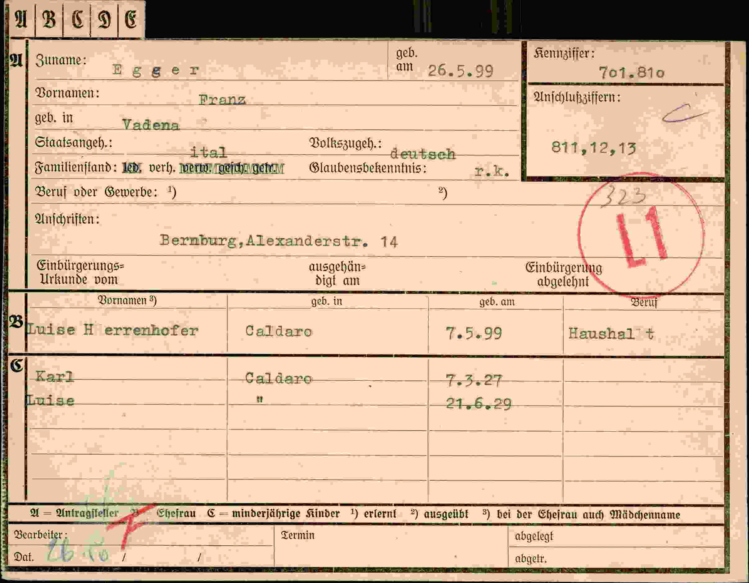 Dokument für Franz Egger