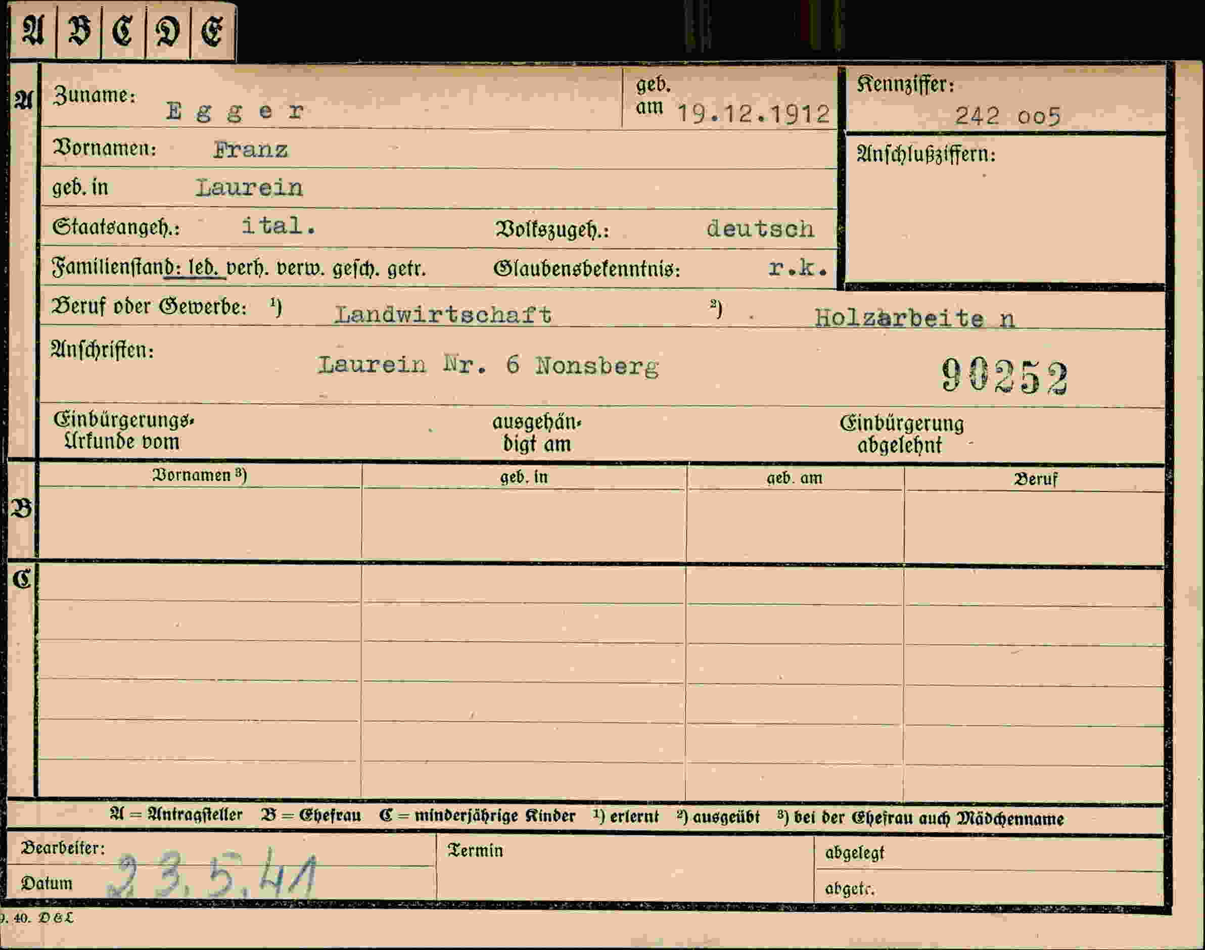 Vorderseite des Dokuments