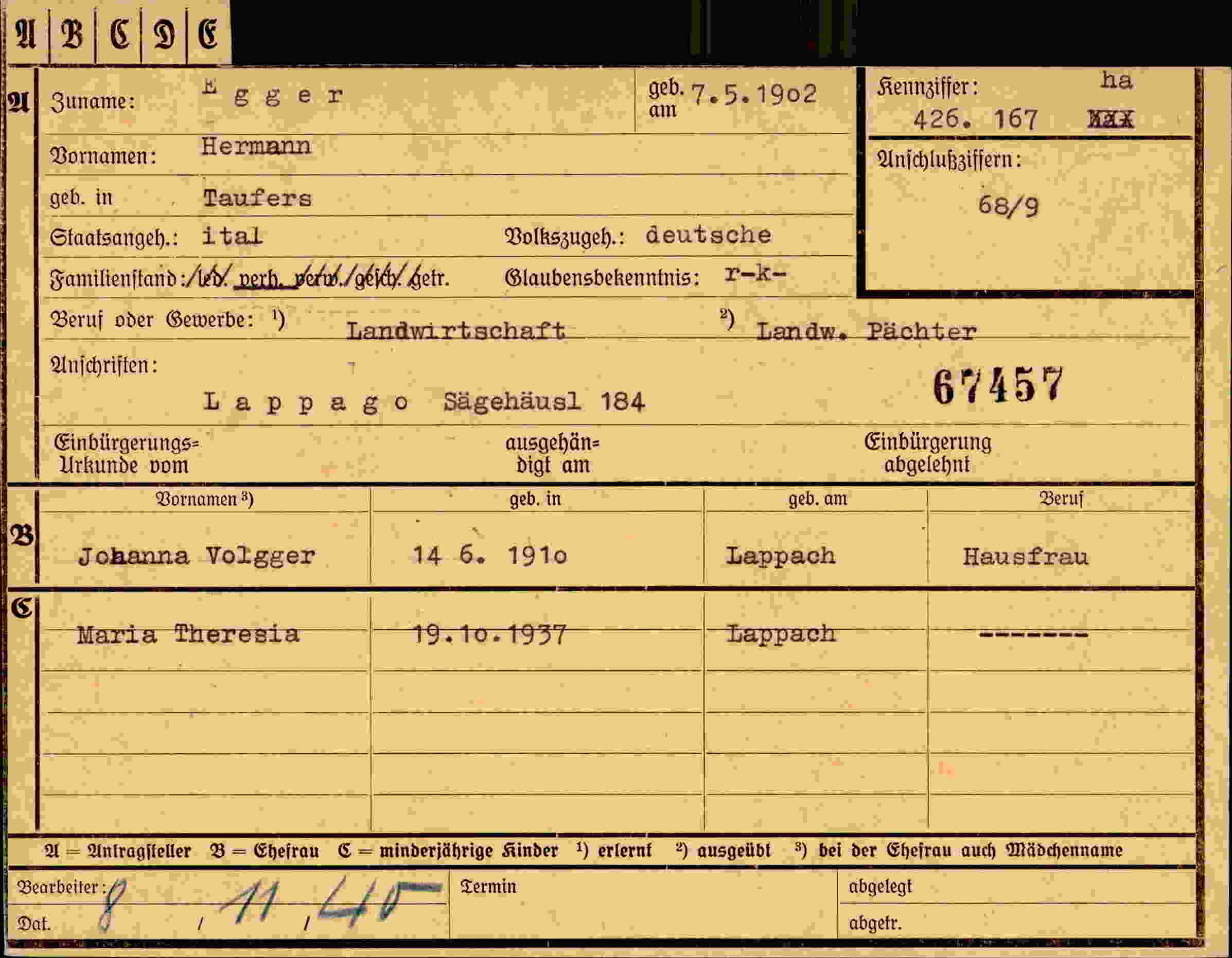 Dokument für Hermann Egger