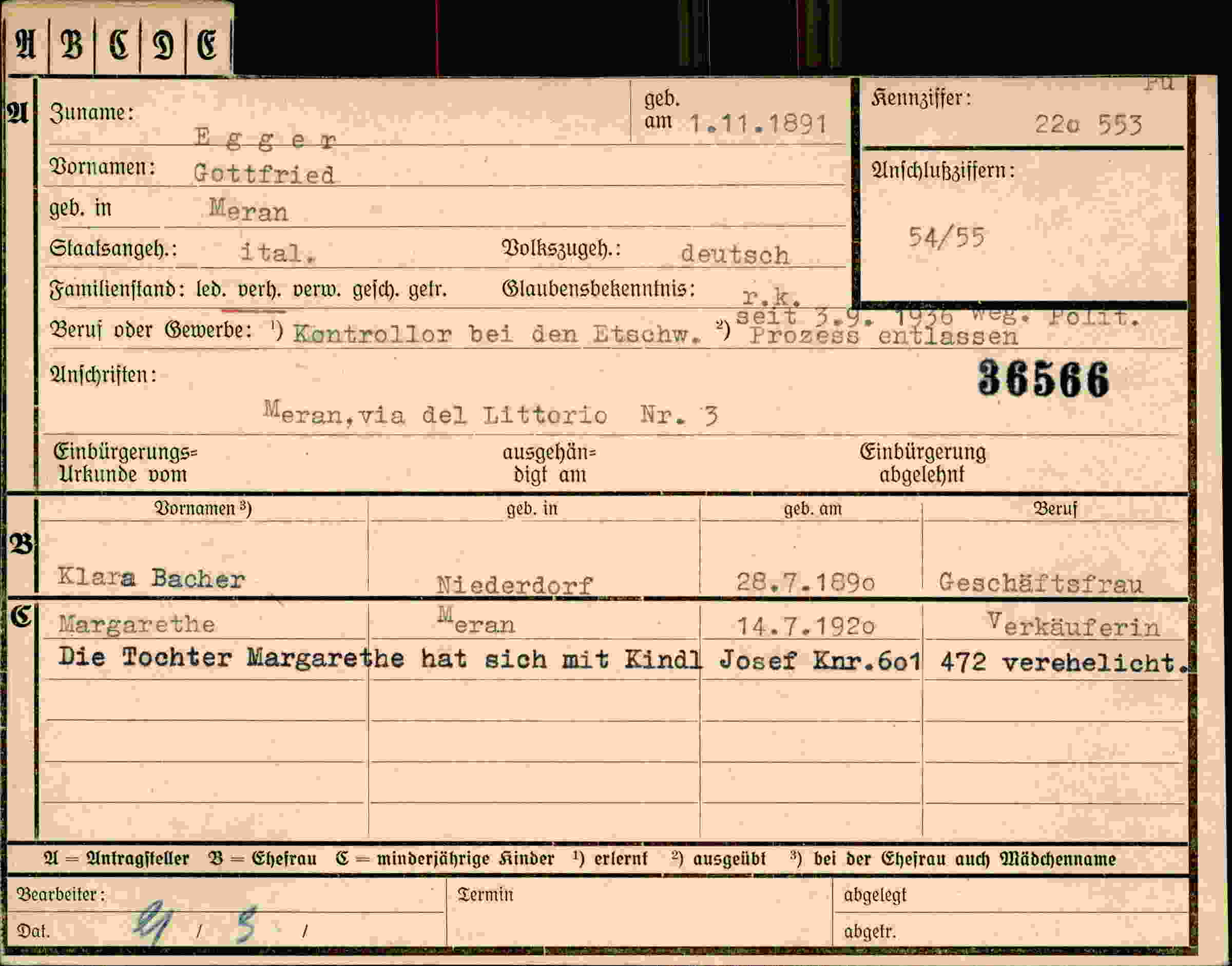 Dokument für Gottfried Egger