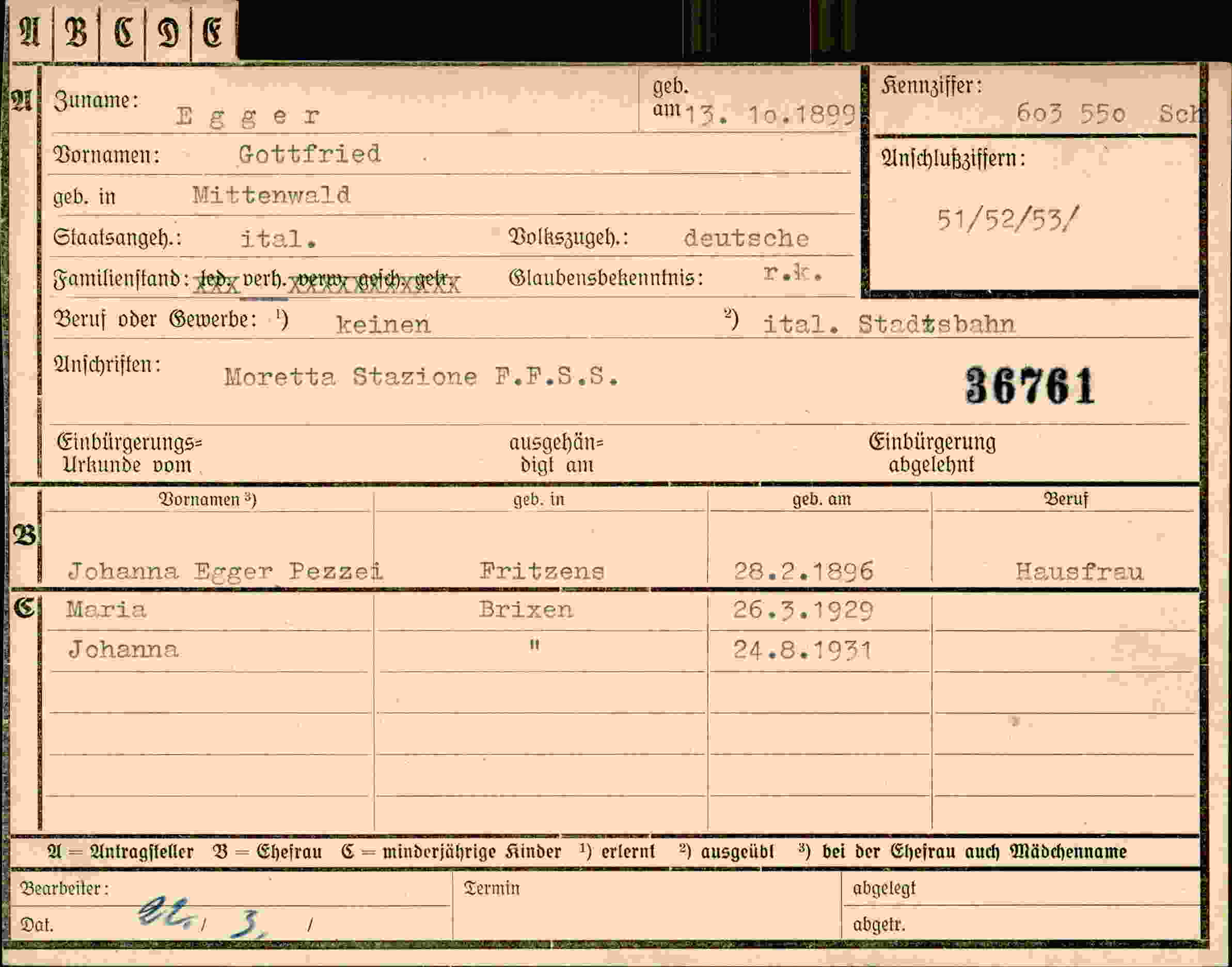 Dokument für Gottfried Egger